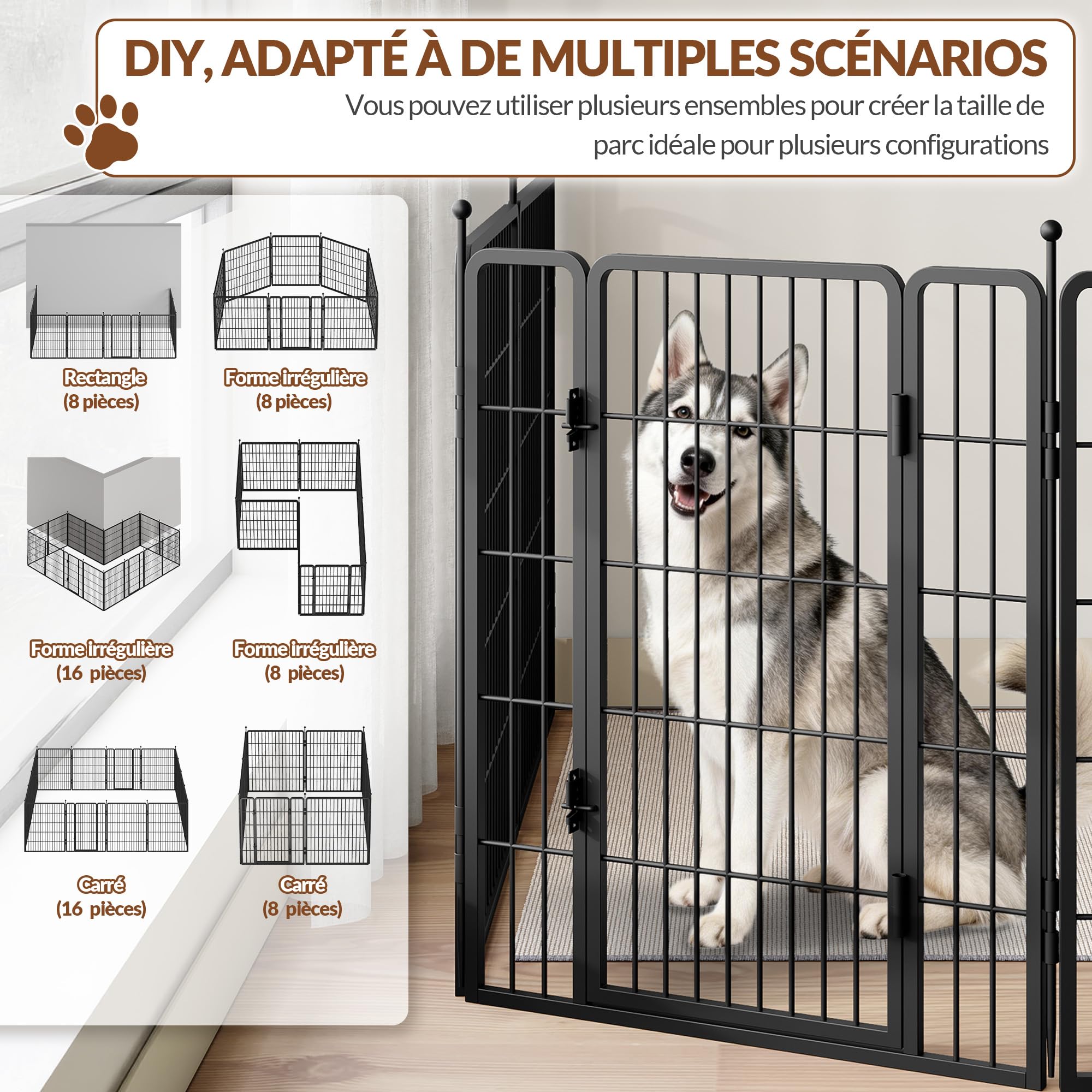 Parc pour Chien Métal 80 cm Pliable 8 Panneaux avec 2 Serrures Noir