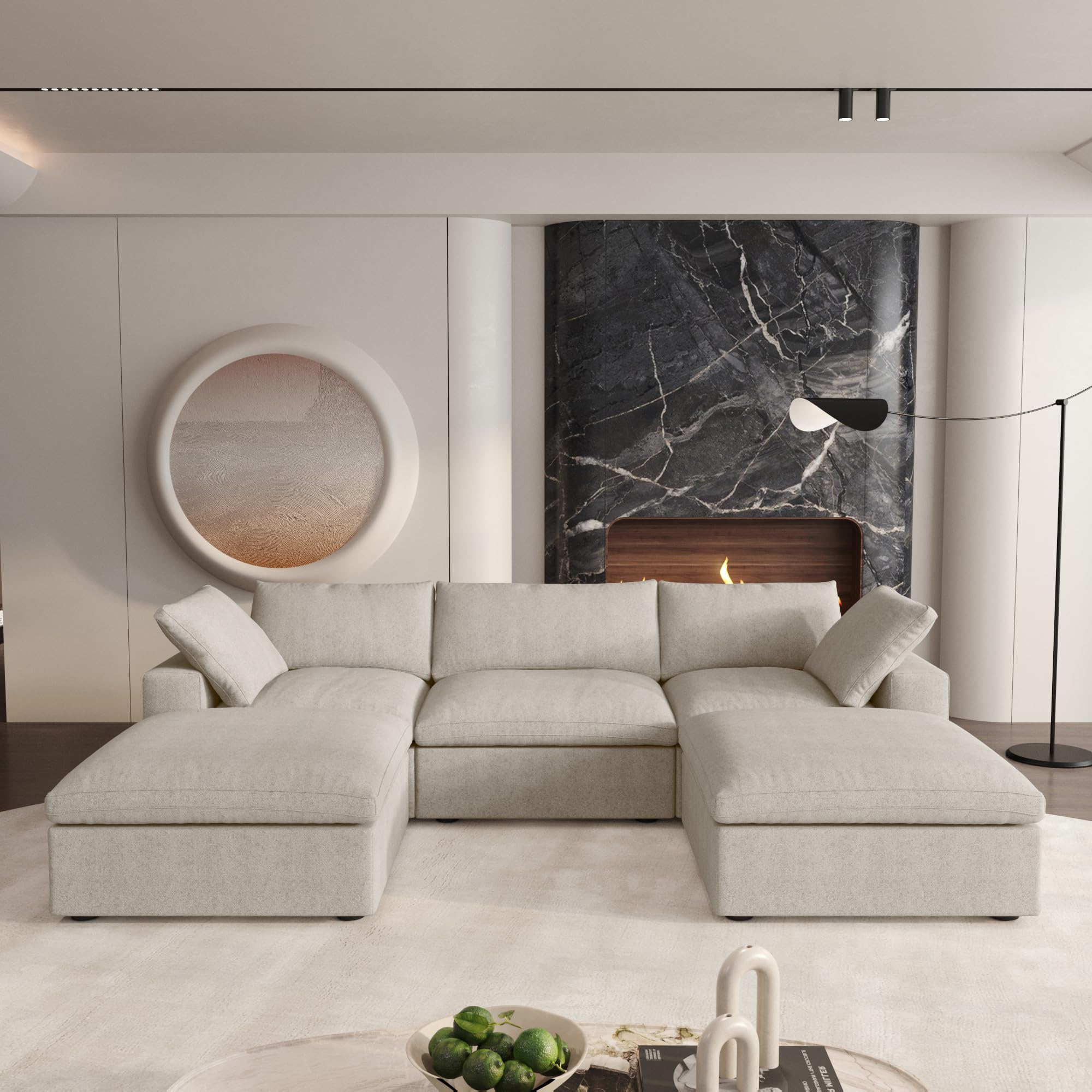 Cloud Couch 120" Sectional Couches for Living Room/Modular Convertible U Shaped Sofa Couch with 2 Storage Ottomans,5 Seater Minimalist Wide Deep Seat