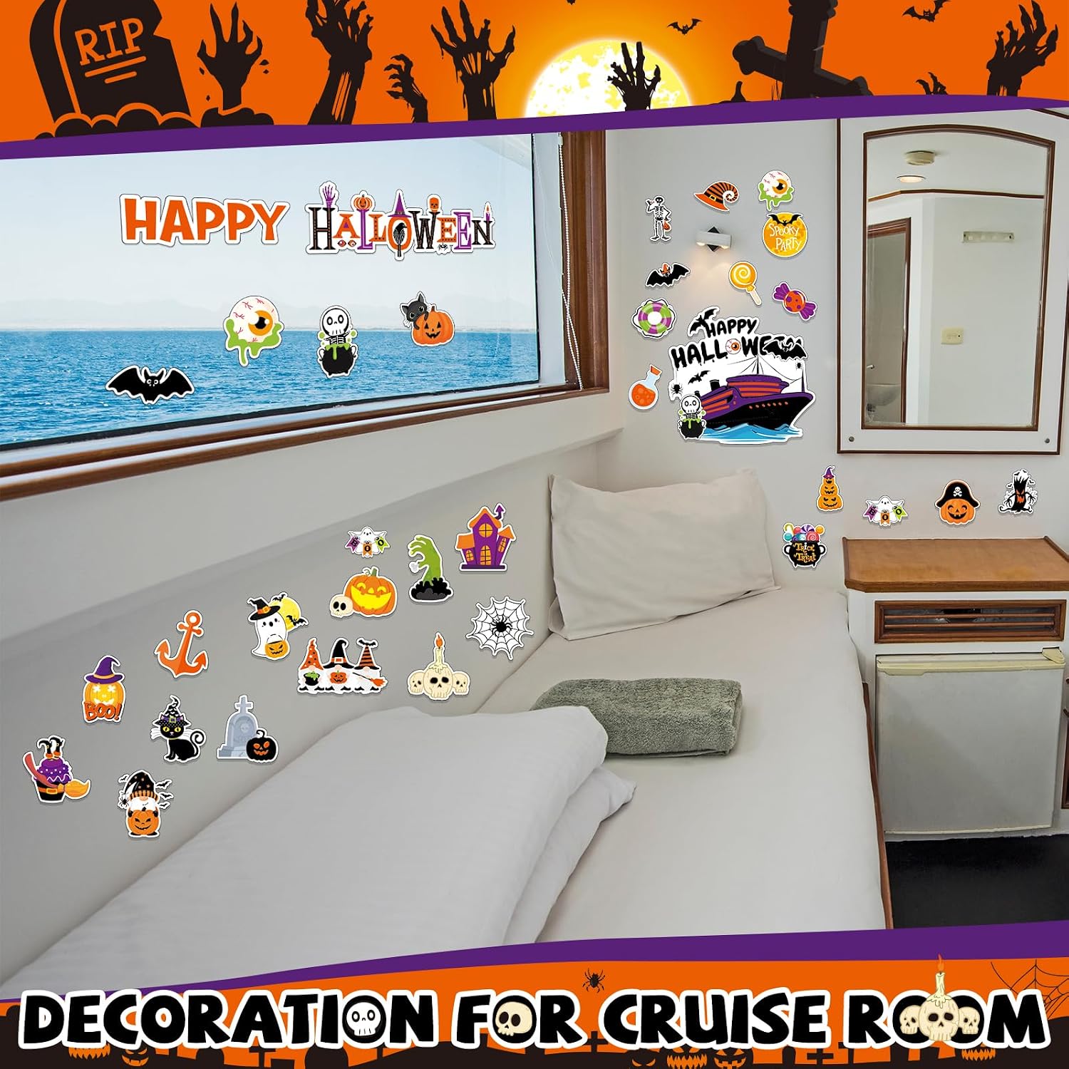 chiazllta 33PCS Halloween Cruise Door Magnets Decorations Magnetic Cruise Ship Sticker Decal Funny Cruise Ship Door Magnets Magnetic Halloween Fridge Magnet for Refrigerator Car Carnival Accessories