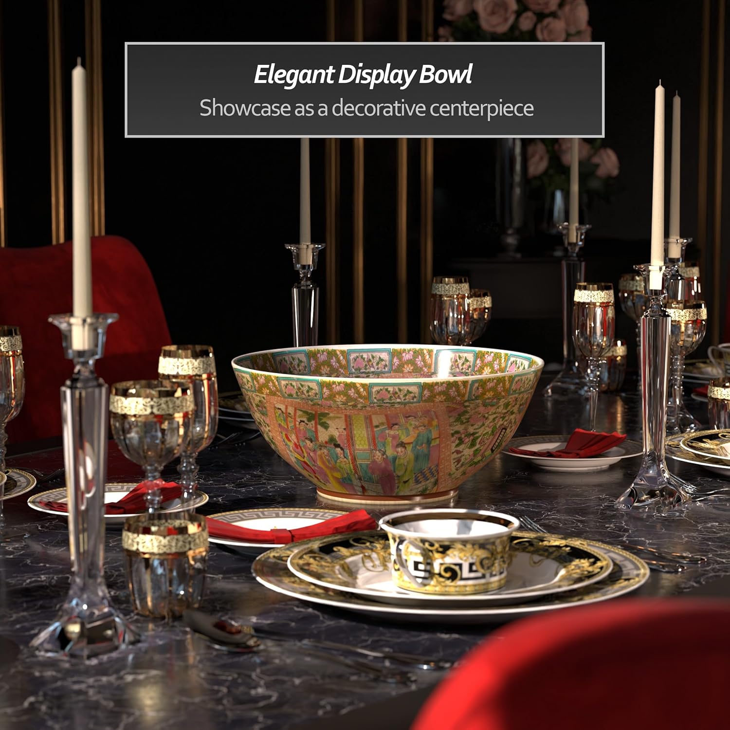 Red Lantern Oriental Furniture 14" Rose Medallion Porcelain Bowl, Large, Multicolor