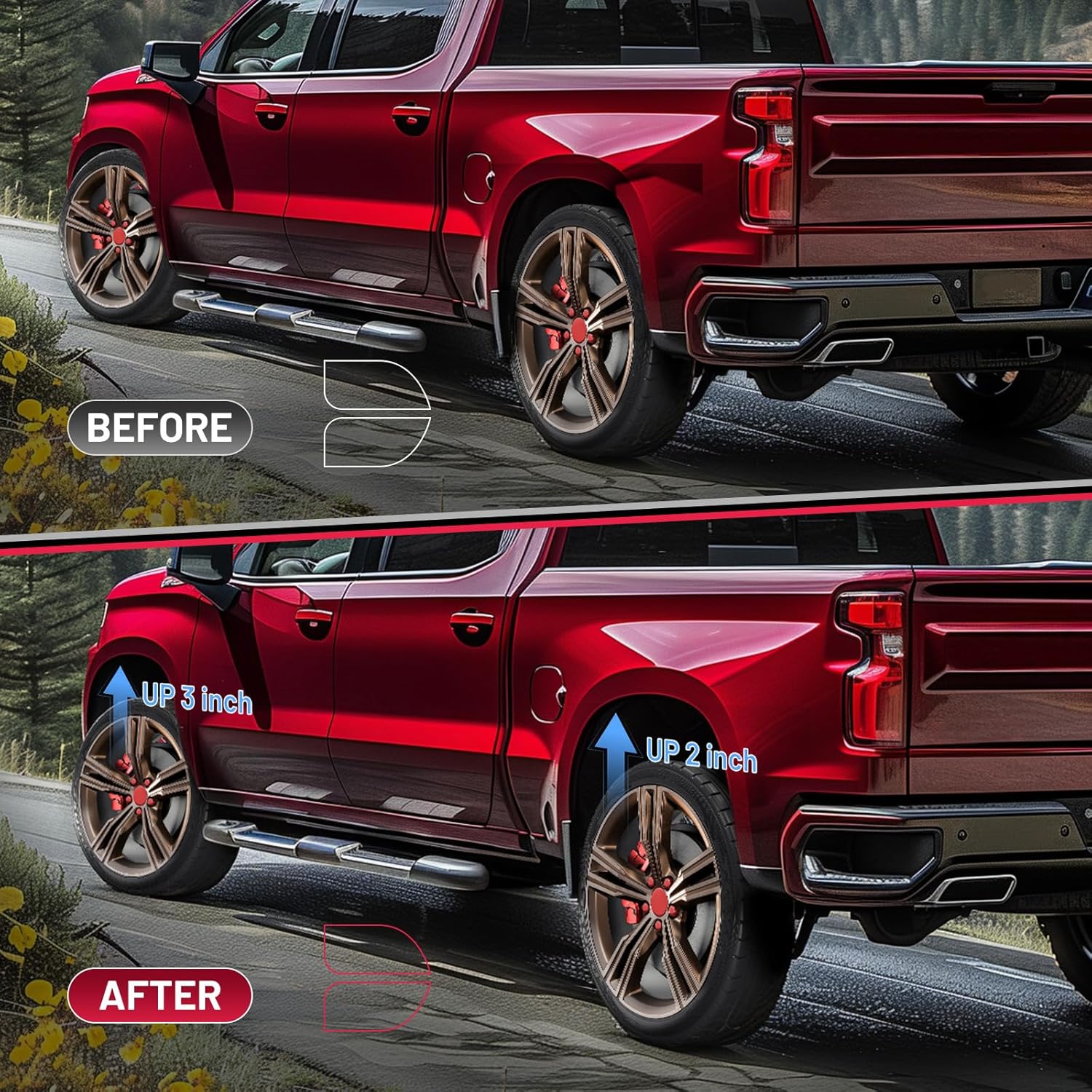BDFHYK 3" Front and 2" Rear Leveling Lift Kit, Compatible with 2004-2022 F150 2WD 4WD, 6061-T6 Aluminum Billet Strut Spacers Leveling Kit for F-150