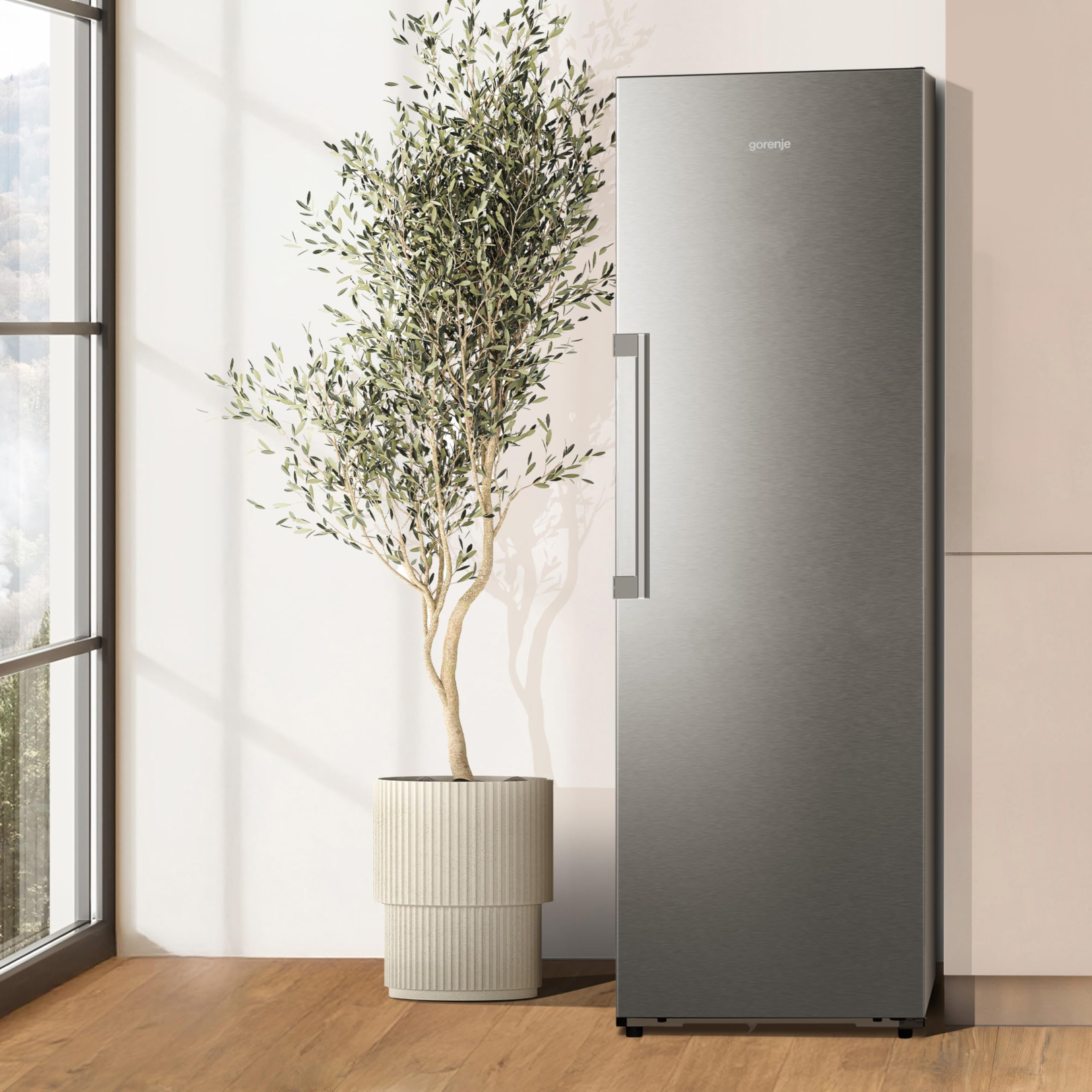 Gorenje RN618D6X6WF Kühlschrank, 372 Liter, SmartFit, 185cm Höhe, CrispZone mit Feuchteregler, Wifi, Flaschenhalter, Easy-open Griff, Inverter, BxHxT: 59,5×185,6×60 cm, Edelstahl