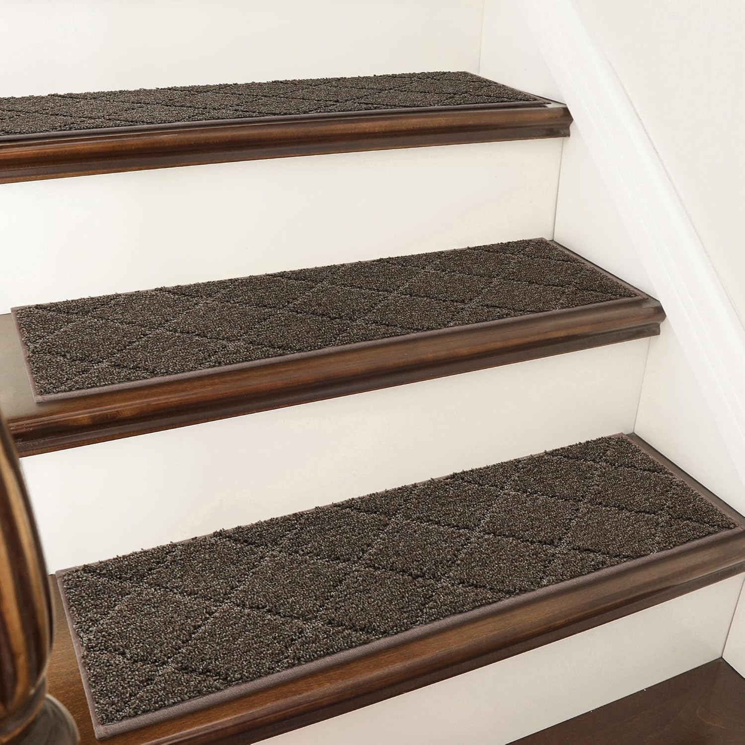 COSY HOMEER Edging Stair Treads Non-Slip Carpet Mat 28inX9in Indoor Stair Runners for Wooden Steps, Edging Stair Rugs for Kids and Dogs, 100% Polyester TPE Backing (15pc, Brown) Brown 15pc
