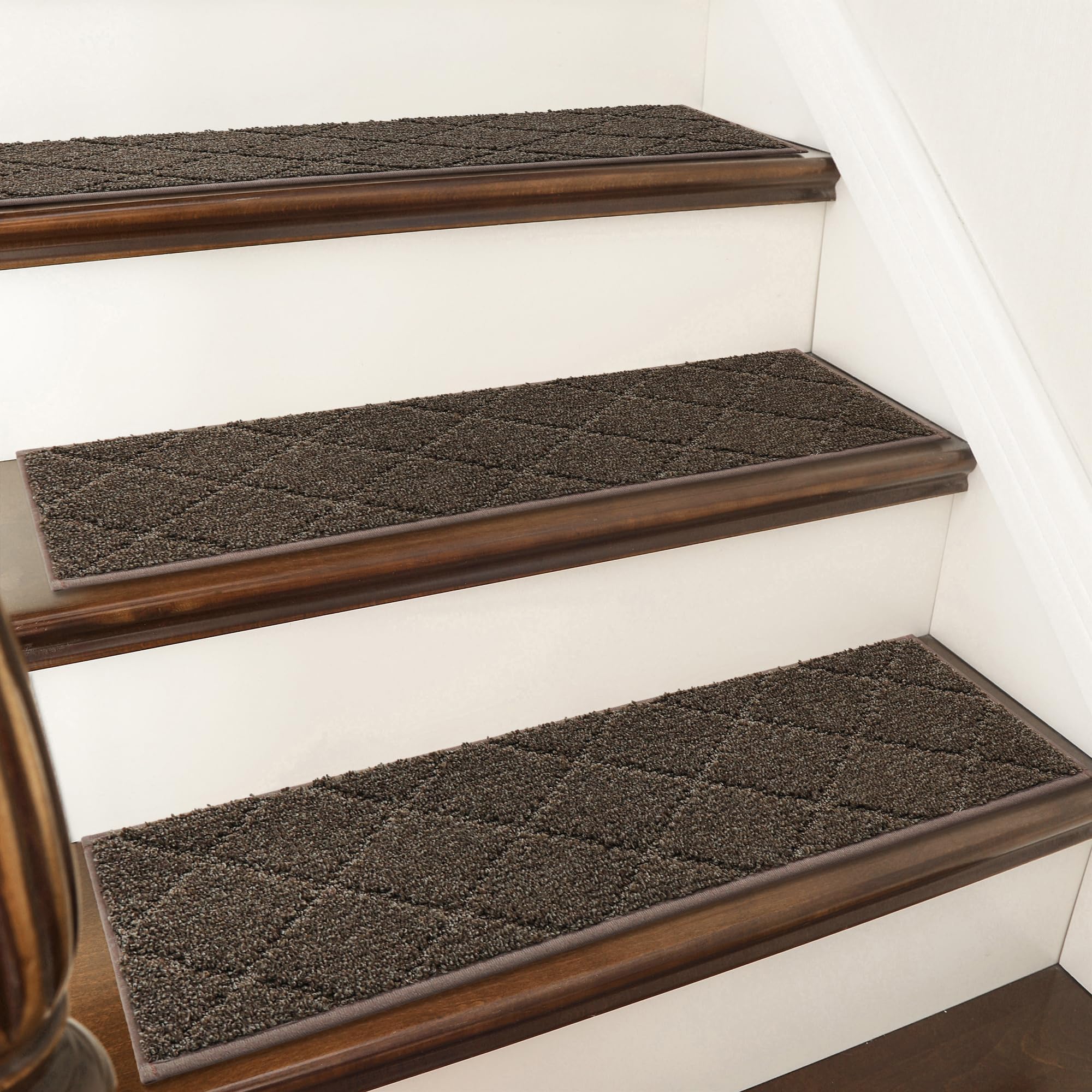 COSY HOMEER Edging Stair Treads Non-Slip Carpet Mat 28inX9in Indoor Stair Runners for Wooden Steps, Edging Stair Rugs for Kids and Dogs, 100% Polyester TPE Backing (10pc, Brown)