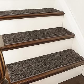 COSY HOMEER Edging Stair Treads Non-Slip Carpet Mat 28inX9in Indoor Stair Runners for Wooden Steps, Edging Stair Rugs for Kids and Dogs, 100% Polyester TPE Backing (15pc, Brown)