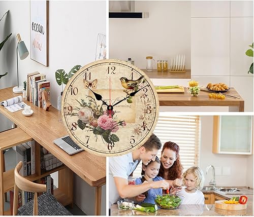 Miniatura 6 de Catuy - Reloj de pared silencioso de 12 pulgadas, funciona con pilas, relojes redondos de madera vintage para sala de estar, cocina, oficina,