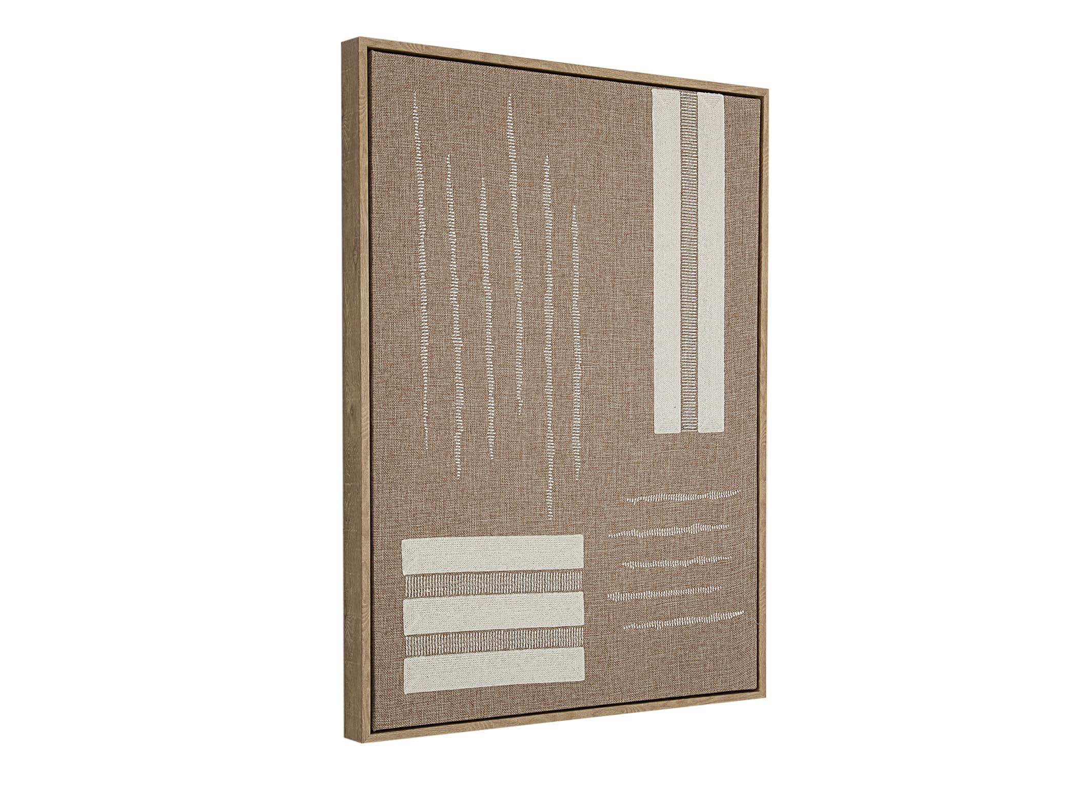 Cadre déco en lin brodé beige pour salon cocooning et chaleureux