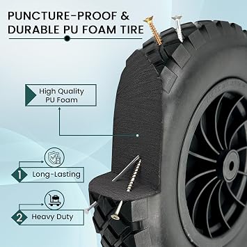 14 Solid PU Wheelbarrow Tyre 3.50-8 - Wheelbarrow Wheel Replacement, Heavy Duty Puncture Proof Tyre for Sack Trolley With 120mm Bolt, 100mm Sleeve & Nut and 1/2 Bore Spacer