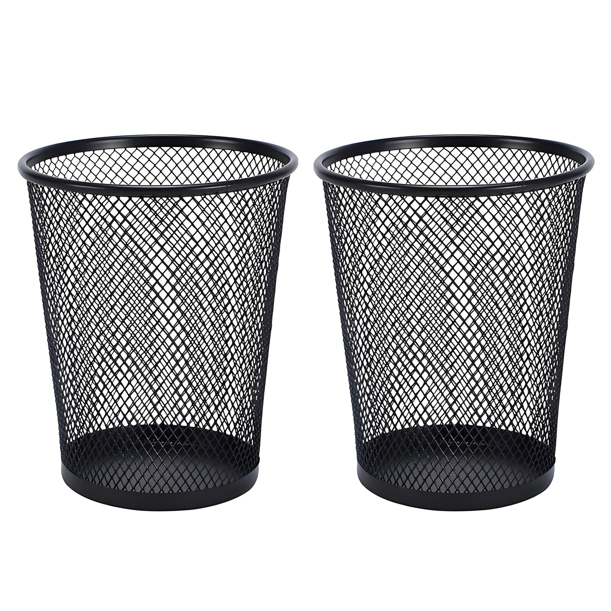 AIMI Pencil Case 2pcs Large Capacity Container Metal Mesh Pen Cup Office School Home Desk Pen Storage Organizer Can Makeup Holder Round Black