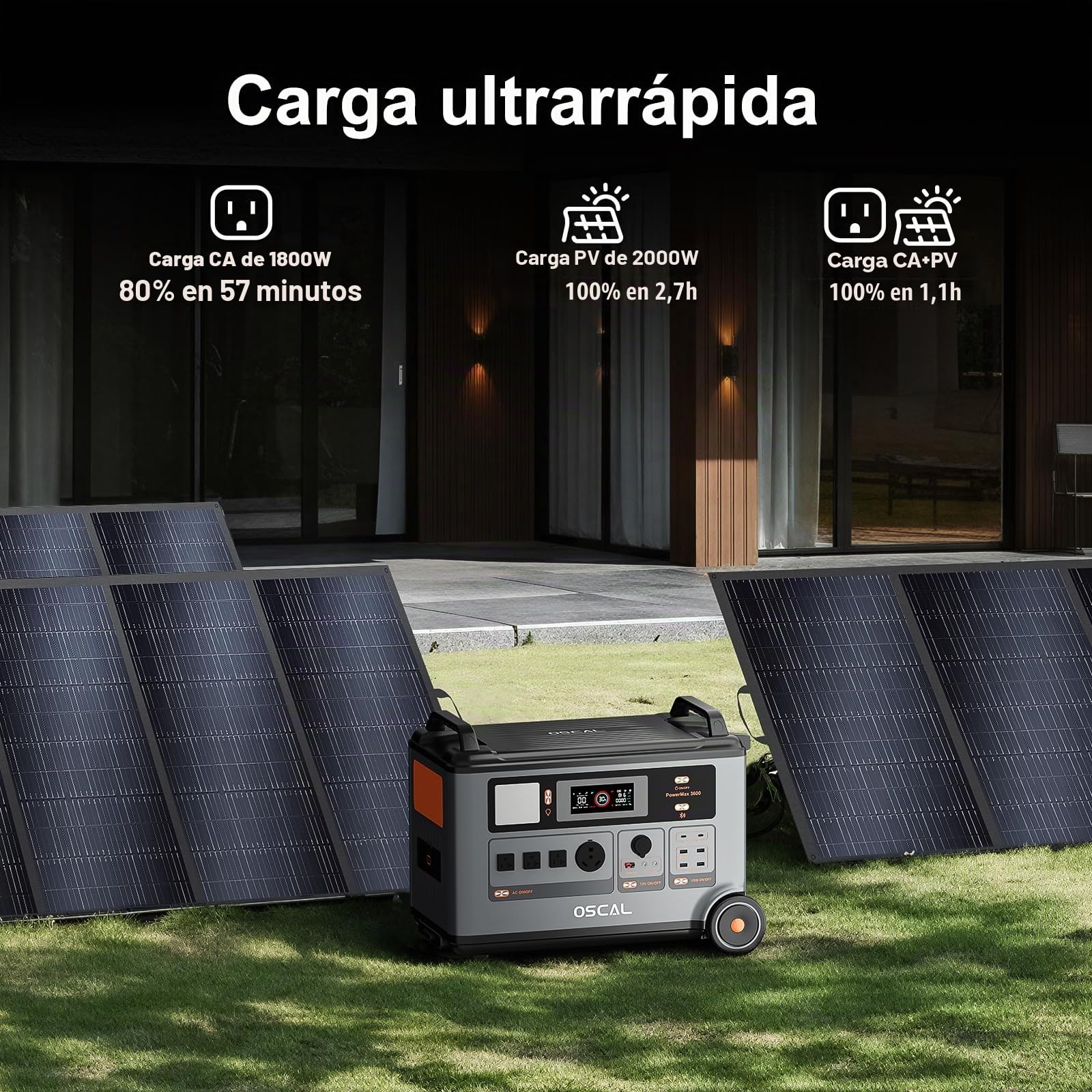 PowerMax 3600SE 3600W Estación de Energía Portátil | 3600Wh Generador Solar(7200W Pico), Carga rápida de 3000W CA + Solar UPS APP LFP Power Station