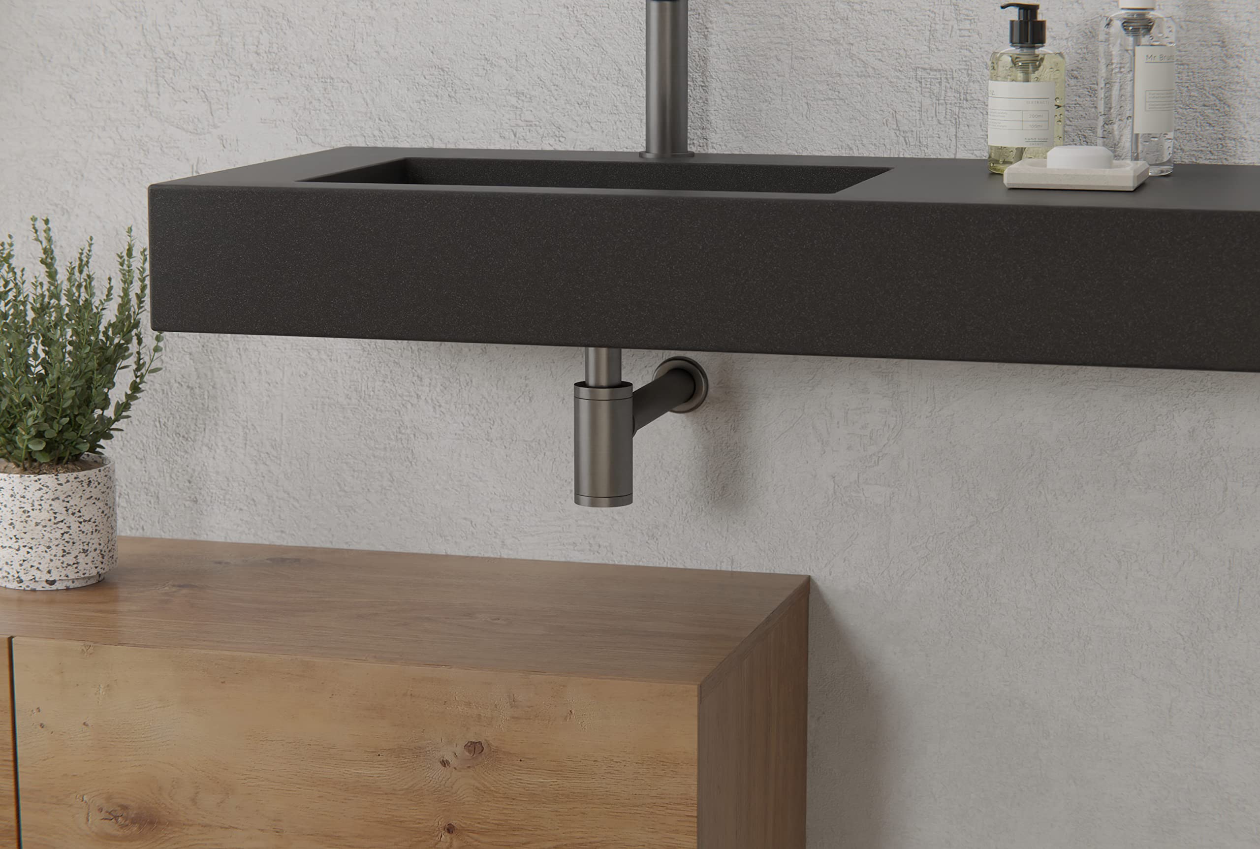 BERNSTEIN Siphon 1924 für Waschbecken Universal für Waschbecken 6 Waschtische Ablauf mit Geruchsverschluss Flaschensiphon in Gunmetal