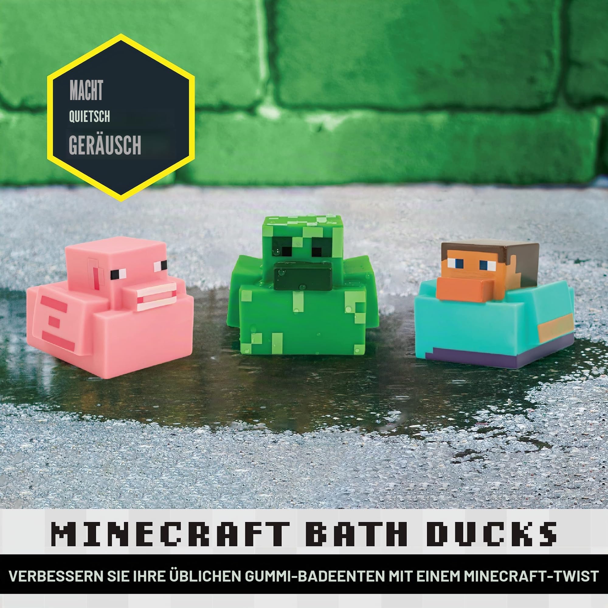 Minecraft Gummienten - Offiziell lizenziert, Minecraft Badewannenenten, mit Creeper, Schwein & Steve Badewannenspielzeug, lustige Jeep-Enten, Neuheitsgeschenk für Gamer