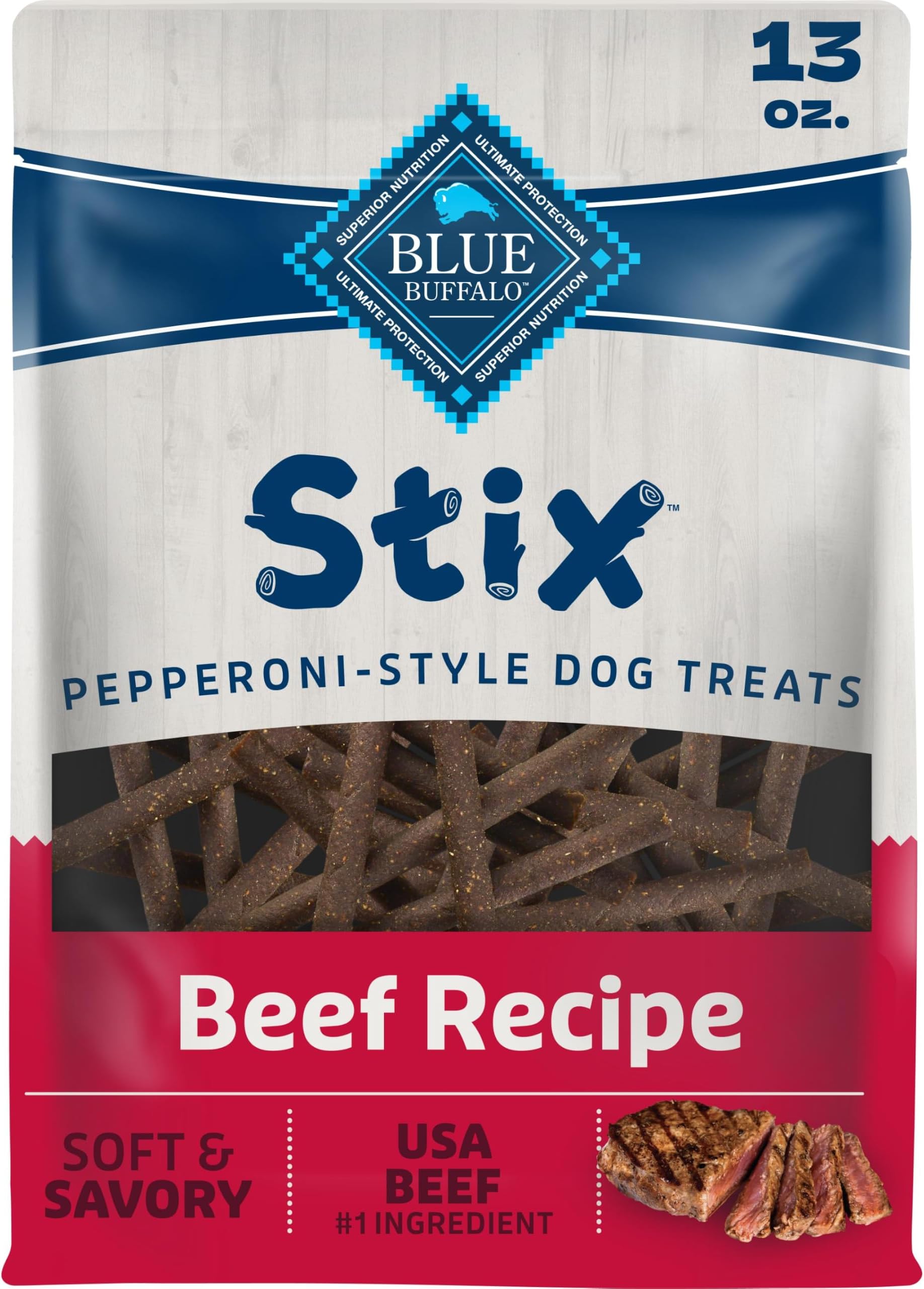 Beef Stix Pepperoni-Style Dog Treats, Soft & Meaty Dog Snacks Made in the USA with Real Beef & Natural Ingredients and Enhanced with Vitamins, Minerals, & Other Nutrients, 13 oz.