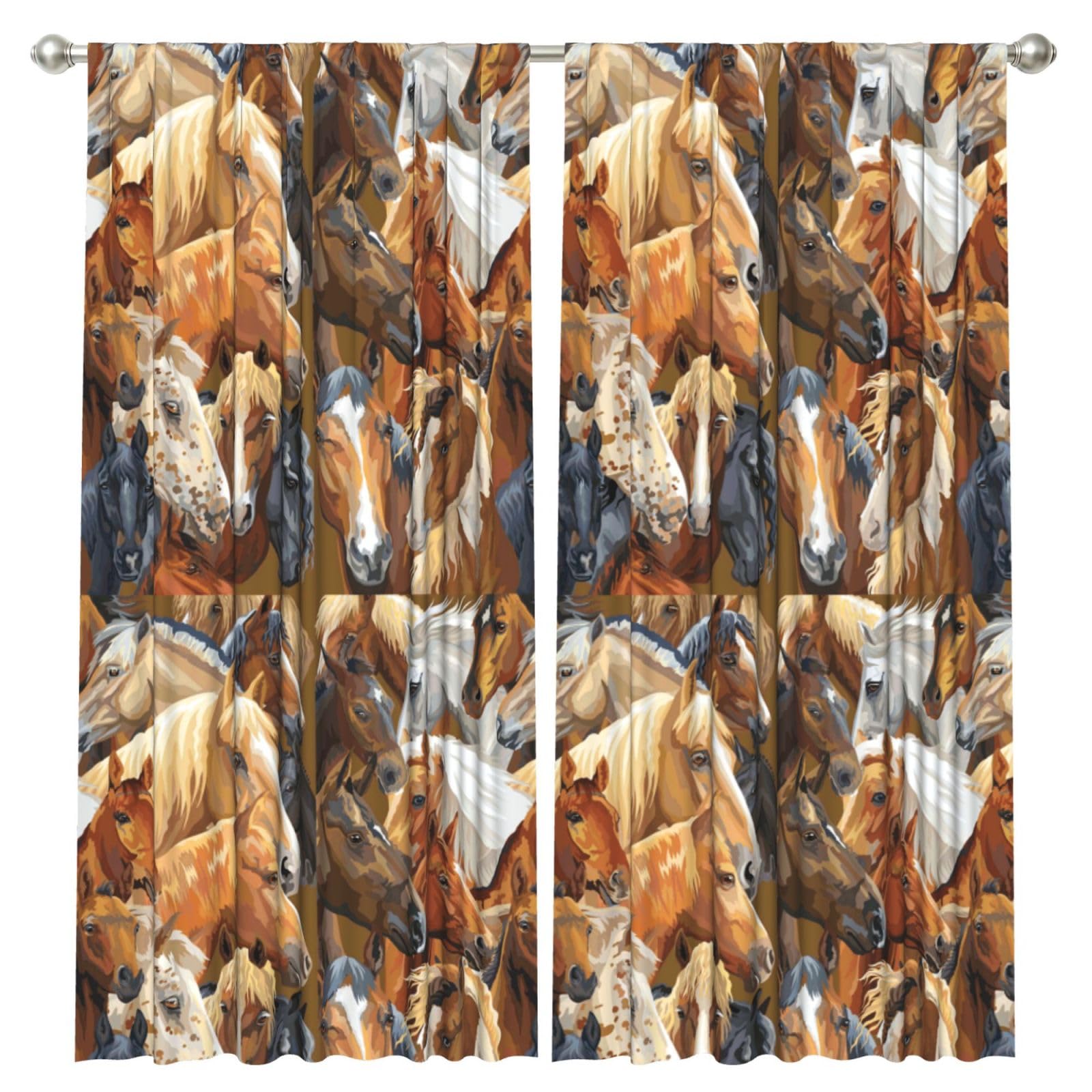 InOmak Watercolor Animal Horse Printed, 2 Panels Window Curtains 52 x 84 Inch Blackout Curtains for Living Room Bedroom