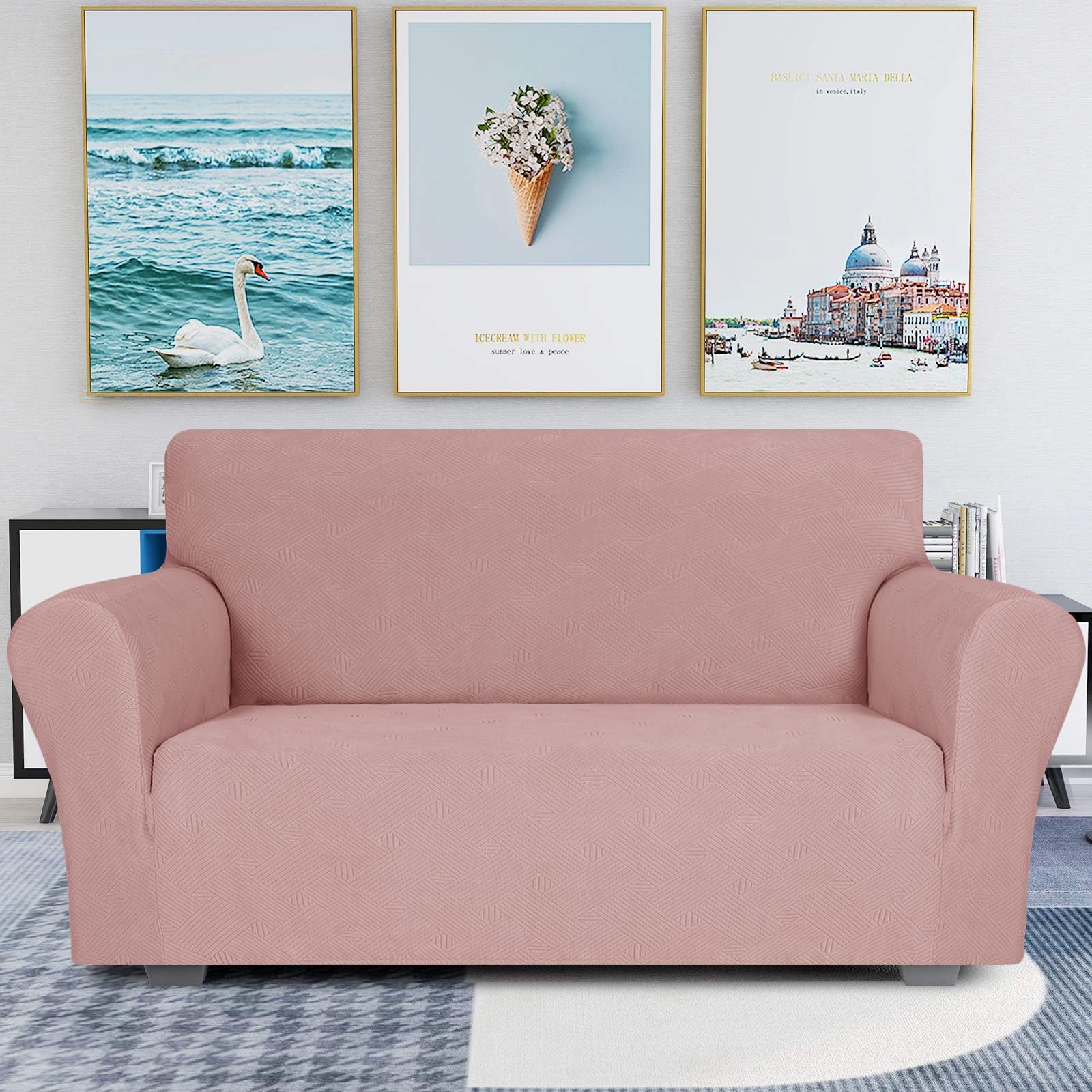 Ystyle Copripoltrona 1 Posto Con Braccioli, Copridivano Antigraffio Gatto, Copridivani Elasticizzato, Pesante Inverno Copri Divani, Fodera Divano Antimacchia Lavabile Antiscivolo, Rosa Grigio