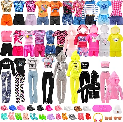 29 piezas de ropa y accesorios para muñecas, incluyendo 10 conjuntos de ropa deportiva con capucha, trajes de moda, tops y pantalones/pantalones