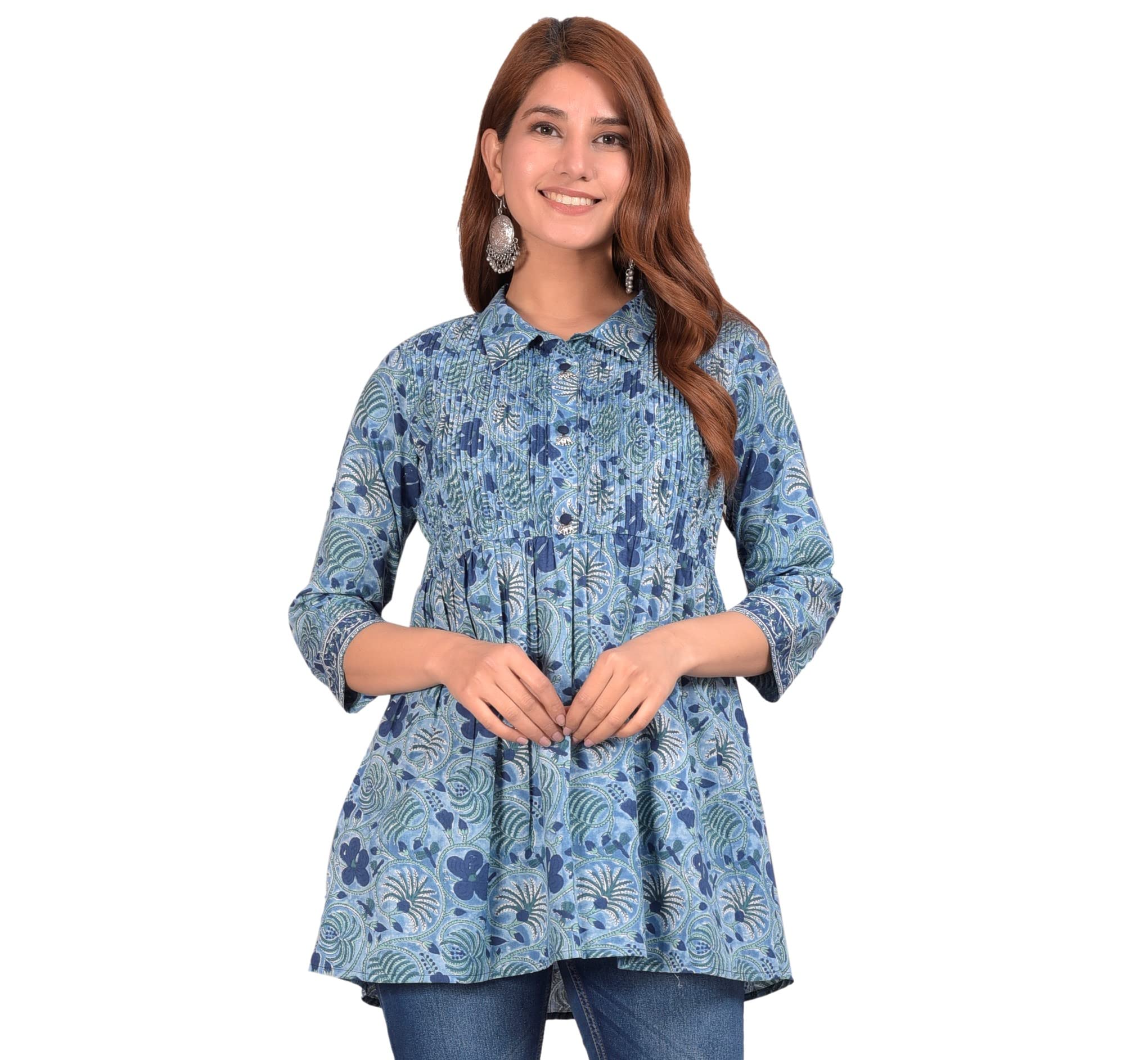 COTLAND Fashions Jaipuri Cotton Stylish Printed Pintucks/Pintex Top for Women