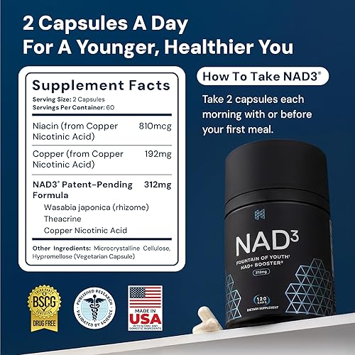 Miniatura 2 de HPN Nutraceuticals Niagen Nicotinamide Riboside, tamaño de valor, suministro de 2 meses, un socio confiable de Chromadex, potenciador de NAD Plus