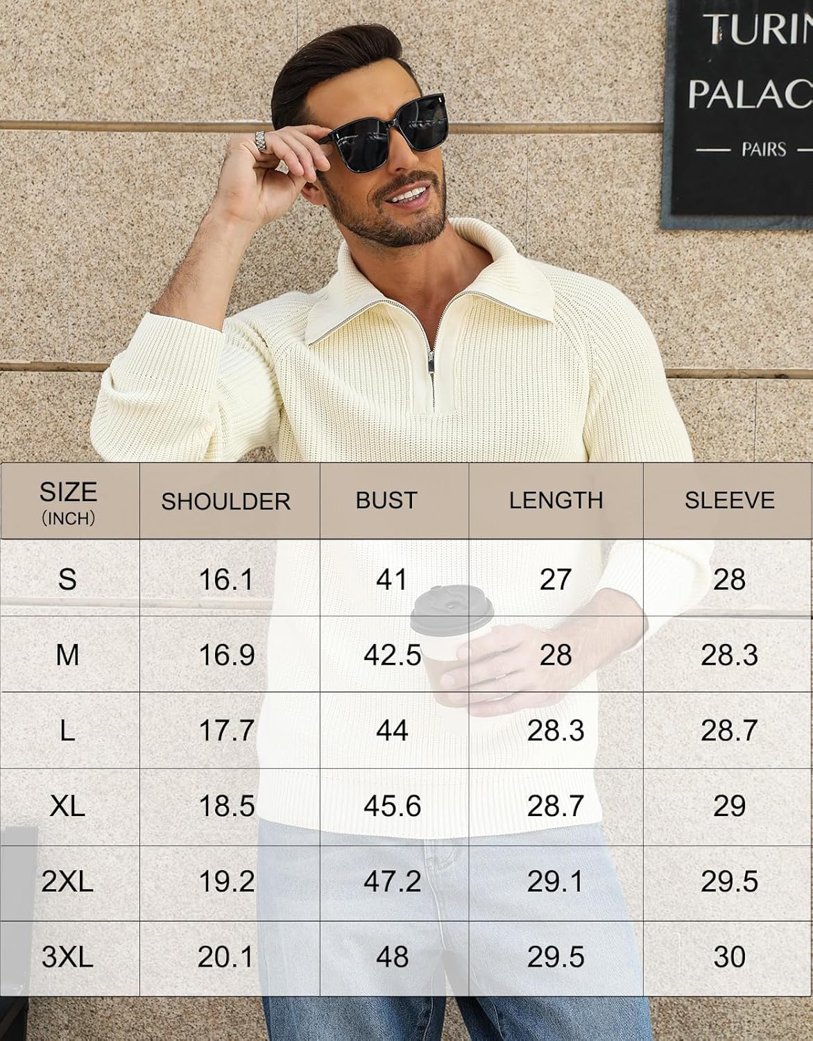 Men's Quarter-Zip Pullover Sweater Slim Fit Lightweight Sweaters Cable Knit Casual Polo Sweater Long Sleeve Sweaters - Image 6