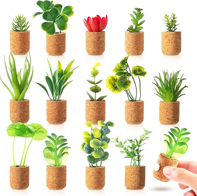 JUSTDOLIFE Plant Fridge Magnets-Mini Succulent Magnets Artificial Plants Refrigerator Magnets Potted Succulent Plants Magnet Stickers Cute for Magnet Boards Fridge Home Office Decor