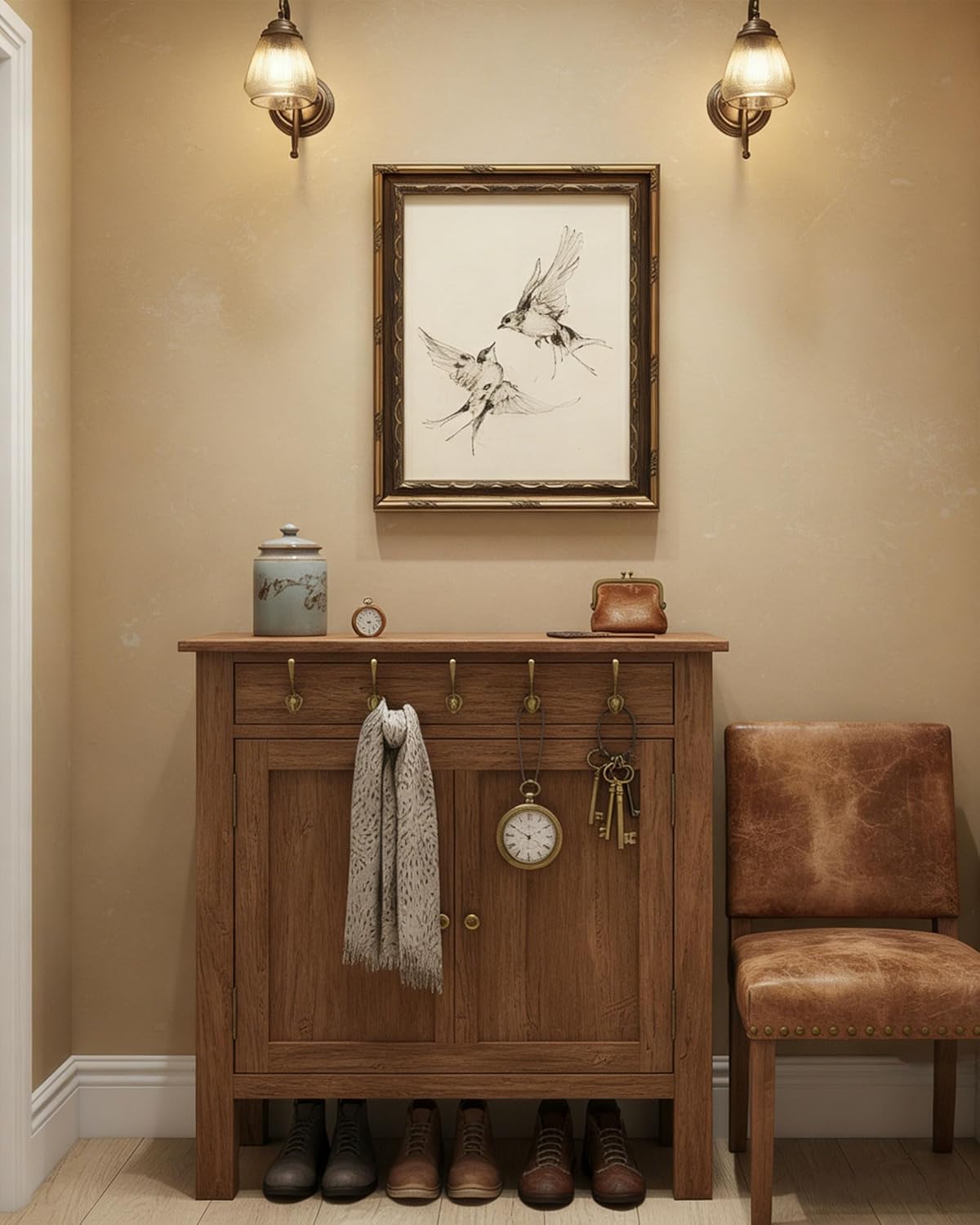 BSXQCHZD Minimalist Bird Wall Art,Hand-Drawn Swallow Sketches in Ornate Gold Frame,Classic Ink Drawing Decor for Modern or Traditional Interiors 24" L x 16" W