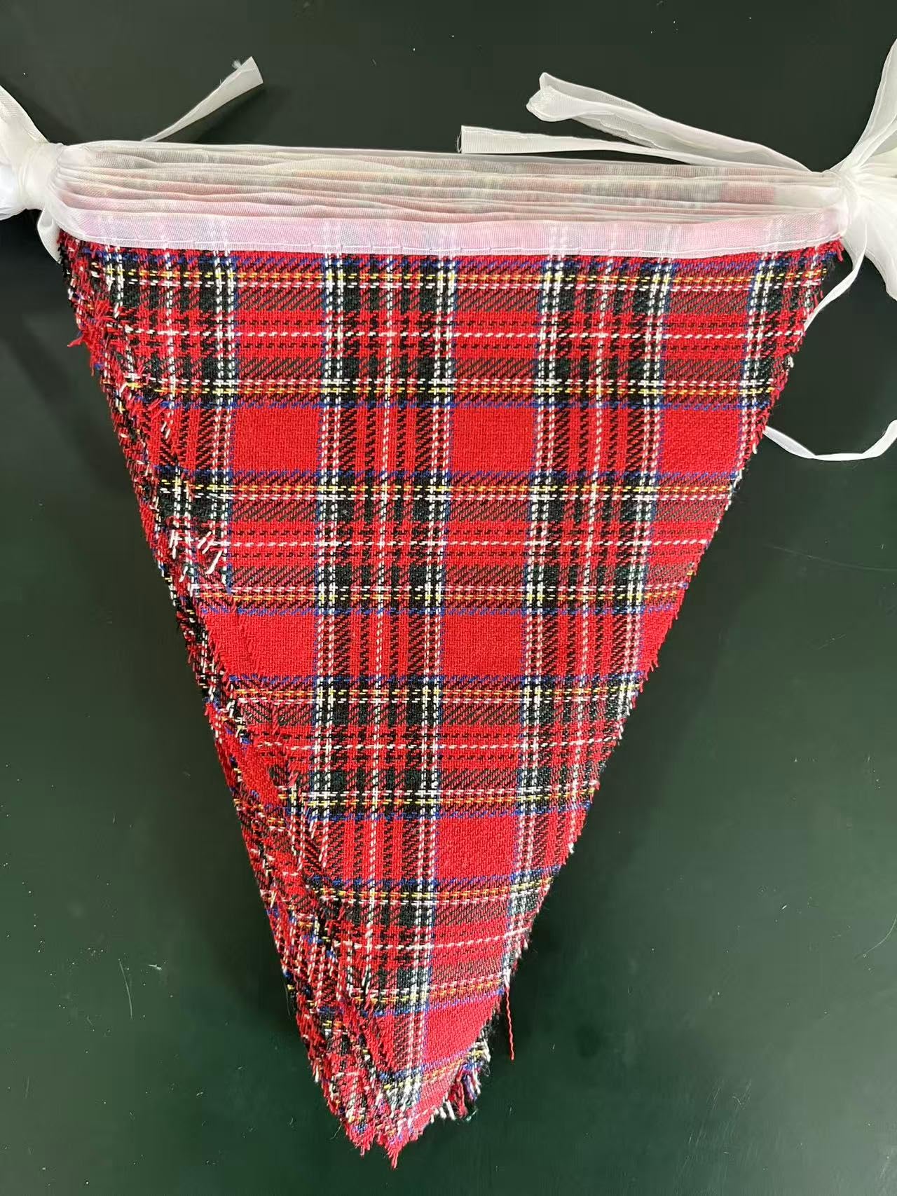 16 Meters 52 Feet Scottish Tartan Plaid Pennant Christmas Banner Red Checkered Bunting, Fabric Double Sided Triangle Flags Party Decorations