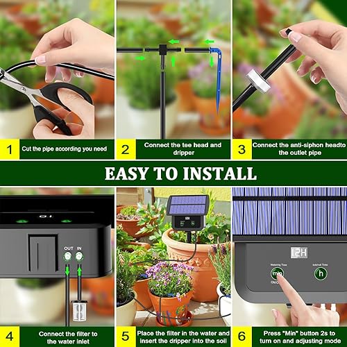 Miniatura 6 de Kit de sistema de riego por goteo solar con pantalla LCD, 30 modos de trabajo y 10 intervalos de riego, kit de riego por goteo alimentado por