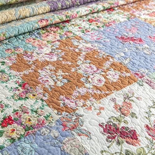 Miniatura 3 de YAYIDAY Juego de edredón tamaño Queen juego de edredón de algodón tamaño Queen con estampado floral (90 x 98 pulgadas) con 2 fundas de almohada,