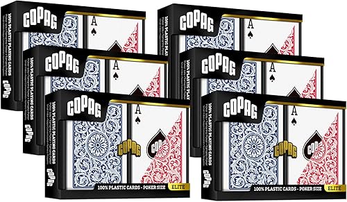 Copag 1546 Design - Cartas de juego 100% plástico, tamaño póquer rojoazul (índice regular, 6 juegos)