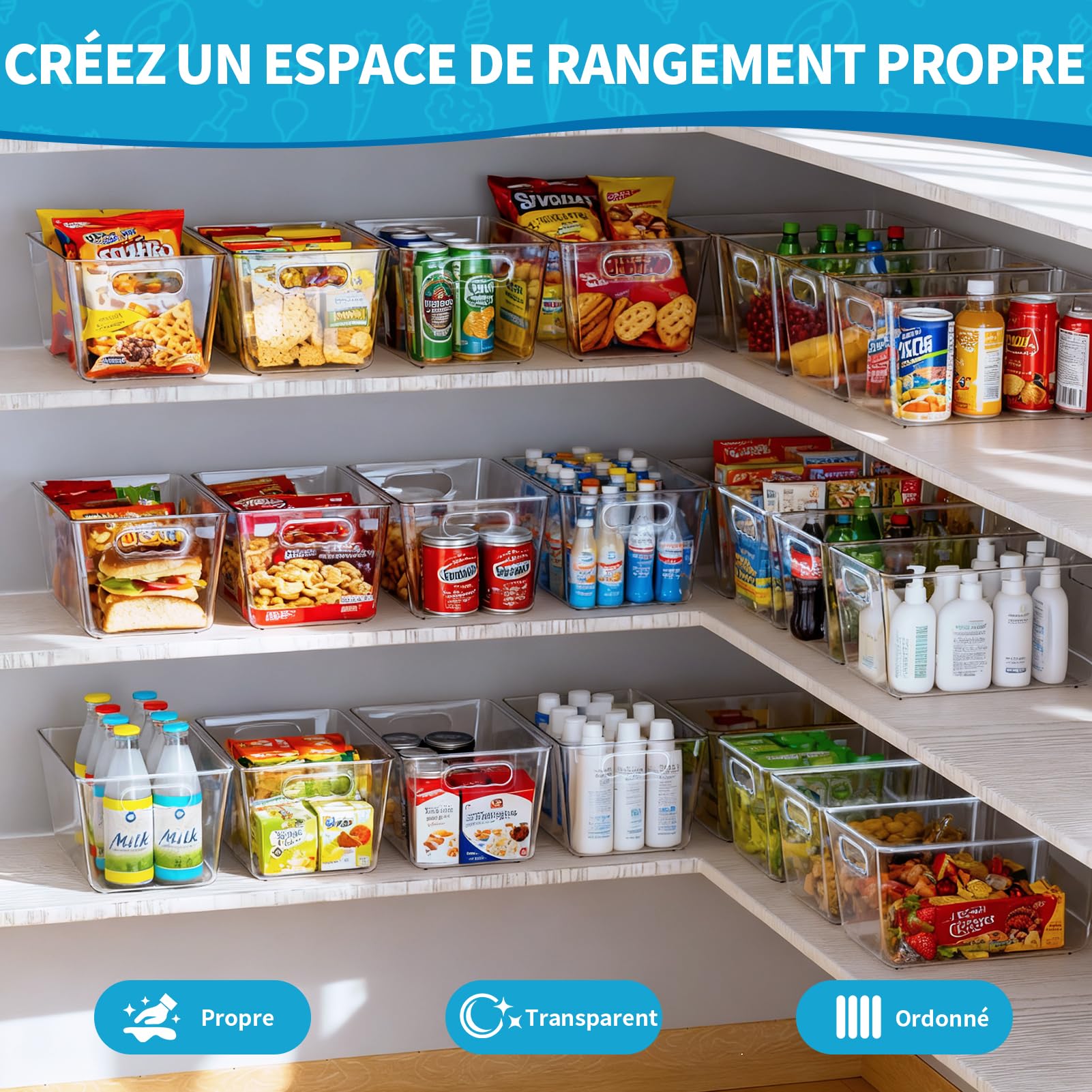 Lot de 4 Bacs Organisateurs Frigo Transparents 29x19x15 cm