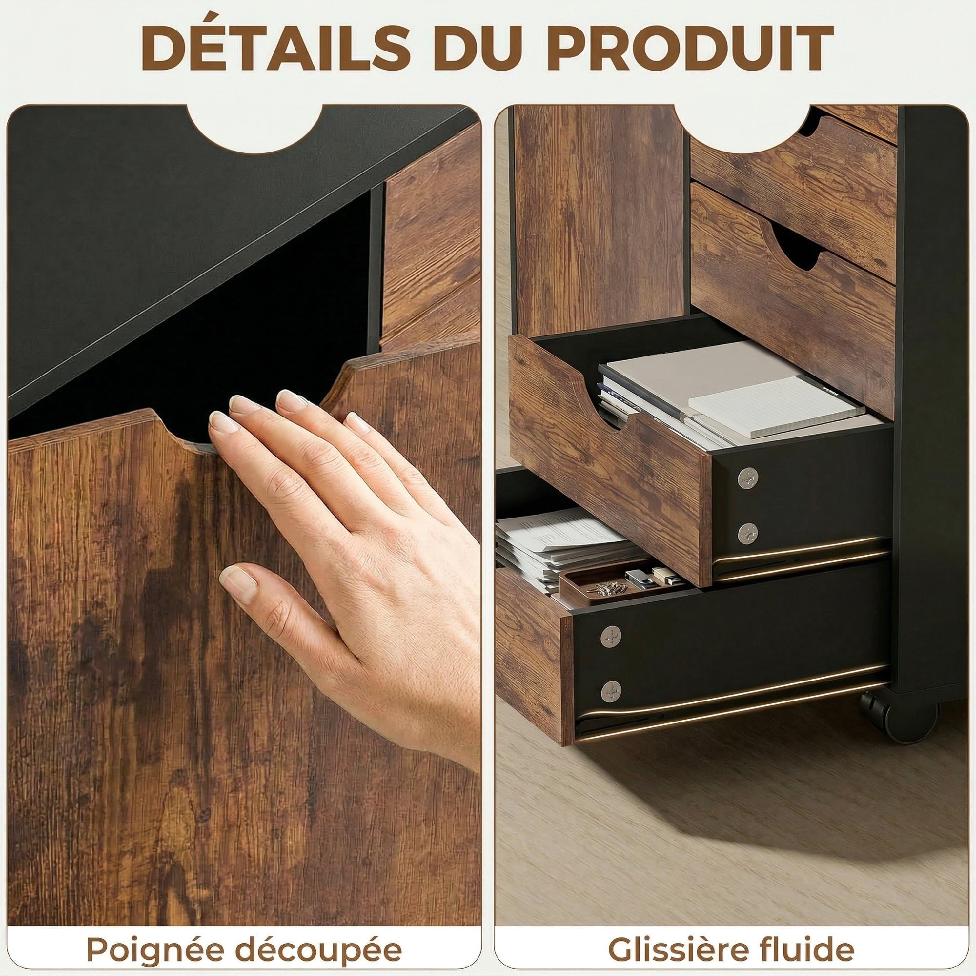 HOMCOM Cassettiera da Scrivania Mobile con 5 Cassetti e 1 Anta, Ripiano Regolabile, Armadio per Documenti e Cancelleria, 78 x 40 x 66,5 cm, Marrone Rustico