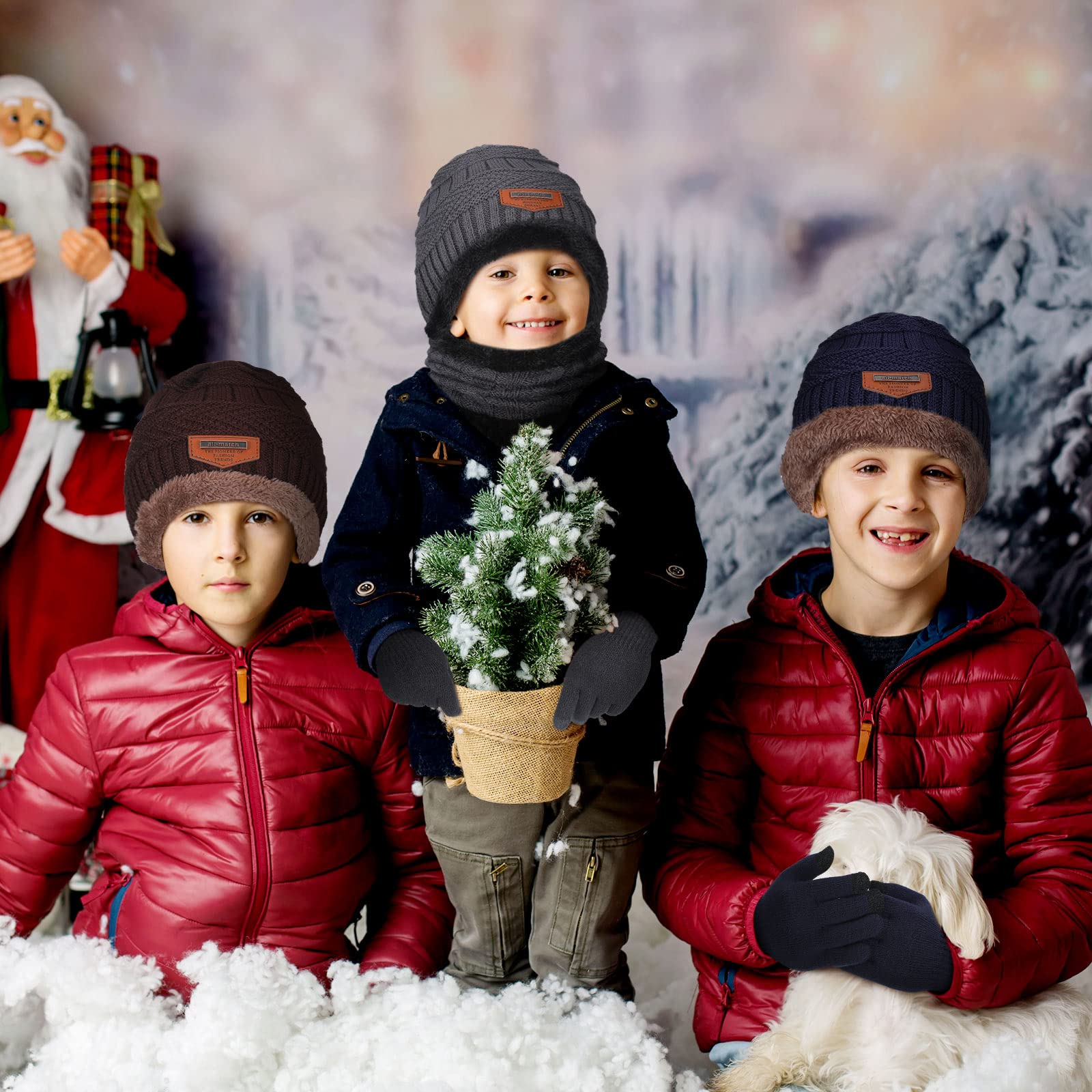 18 Stück Kinder Winter Mütze Schal Handschuhe Set Gestrickte Fleece Beanie Mütze Schals Touchscreen Handschuhe für 5-12 Jahre alt Mädchen und Jungen, Mehrfarbig, Einheitsgröße