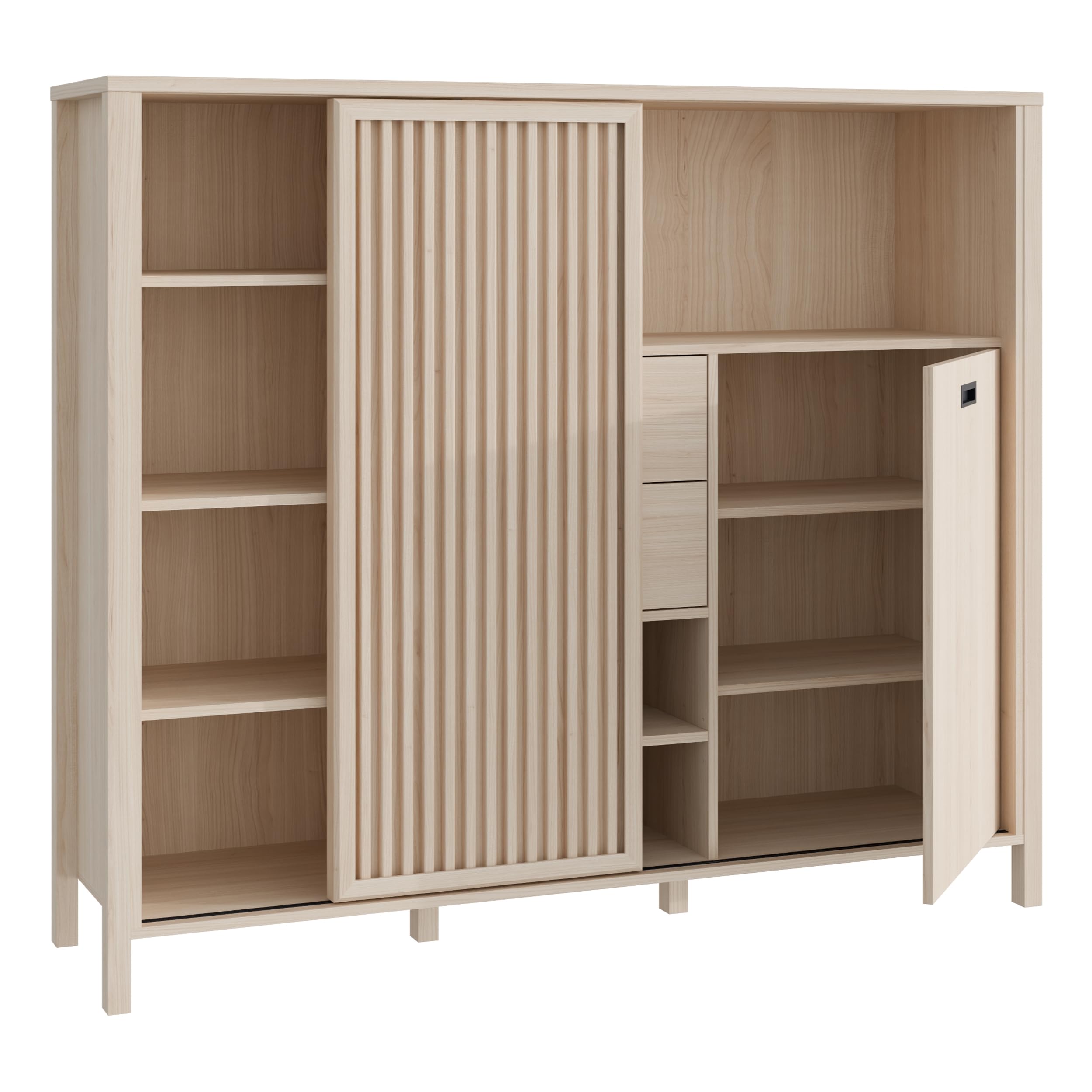 Forte JYTANA Schrank 150, skandinavischer Schrank mit 2 Schubladen und Schranktüren und 3 Regalfächern, Riva Eiche Holzdekor, 149,9 cm breit x 129,9 cm hoch x 40,2 cm tief