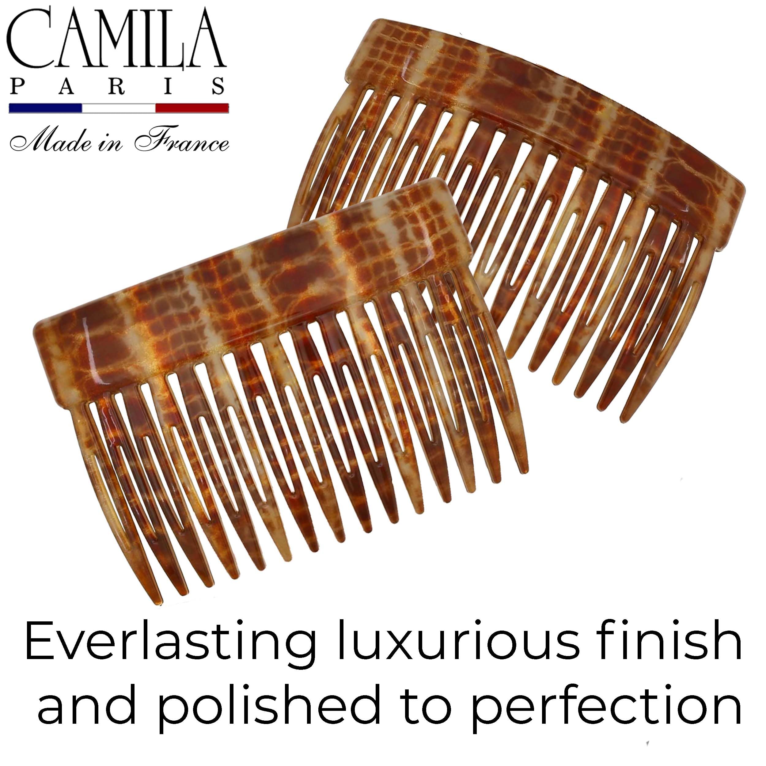 Camila Paris CP2943 Französischer Haarkamm, 7,6 cm, klein, braun, flexibel, langlebig, Zellulose-Haarkämme, starker Halt, Haarspangen für Frauen, rutschfestes Styling, Mädchen-Haarschmuck, hergestellt