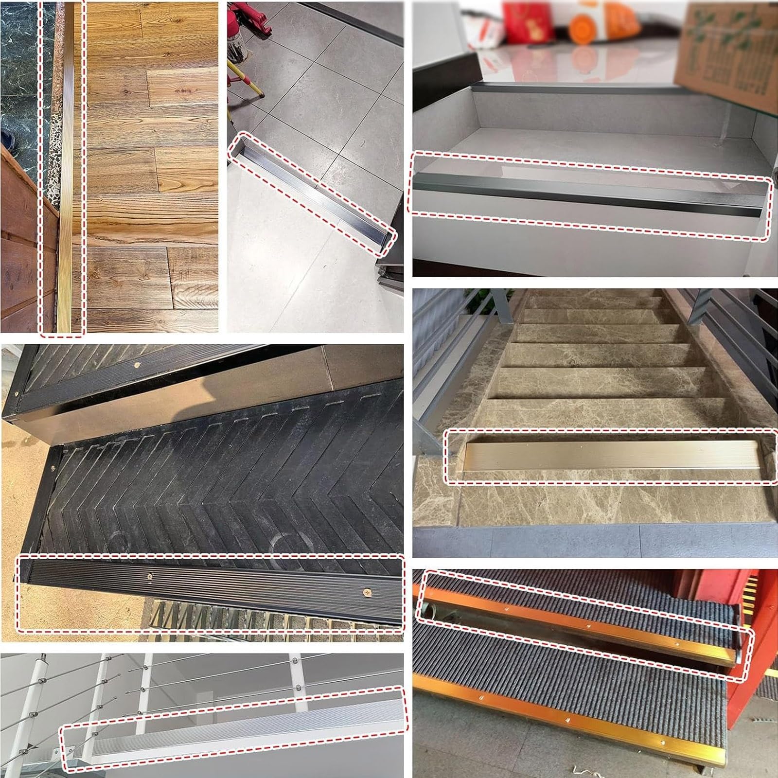 2 protectores de borde de escalera de aleación de aluminio, tira antideslizante for interior y exterior, protector de borde de escalera en forma de L.(Black,100x30mm)