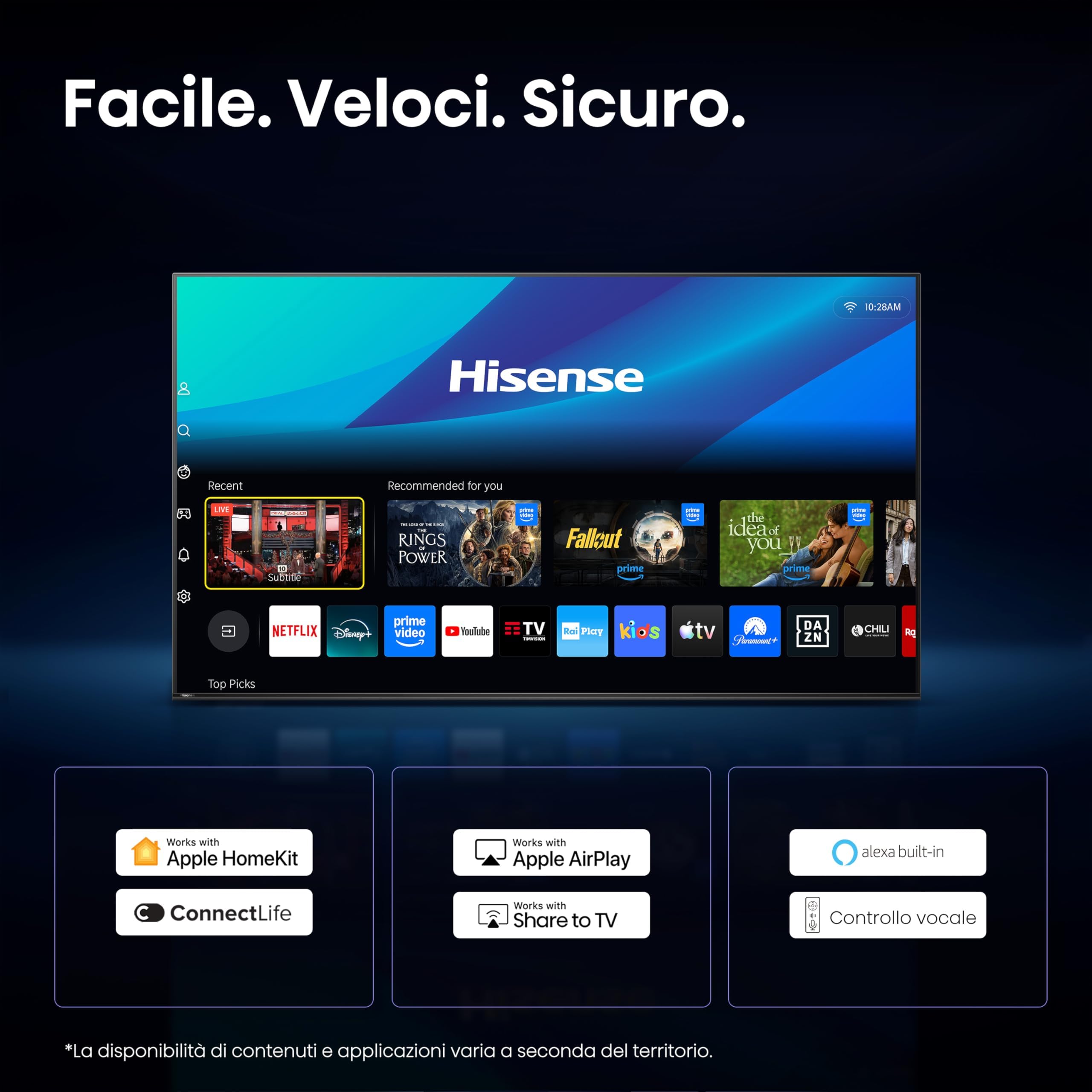 Hisense Smart TV MiniLED 55" 4K TV 55U7SE | Dolby Atmos 2.1 By Devialet, Dolby Vision IQ, HDR10+, VIDAA OS, Alexa, lativù 4K, Wifi, BT, Airplay2, 2026 Model