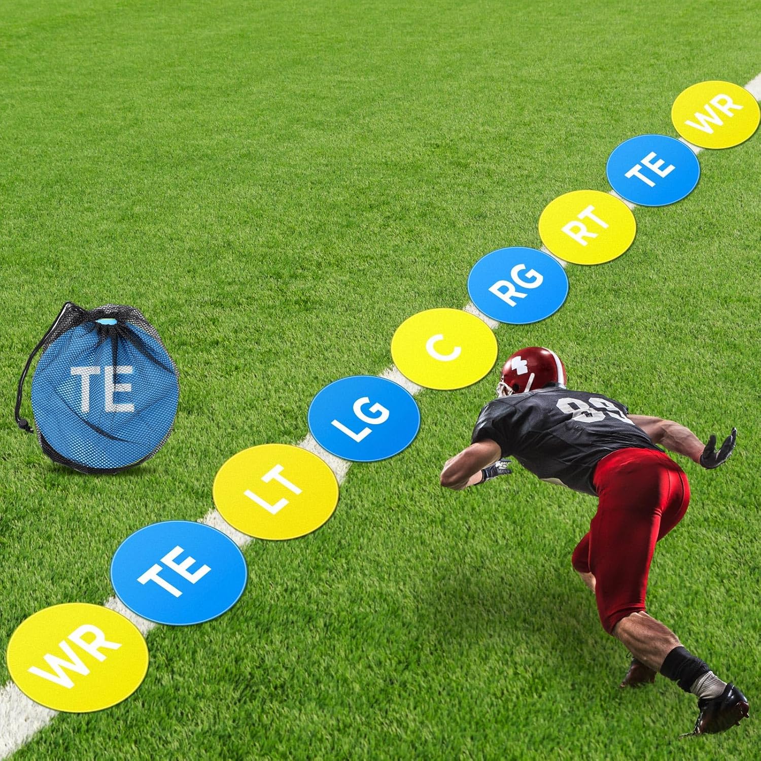 9 Pcs Football Lineman Spot Markers with Mesh Bag 9 Inch Non Slip Vinyl Poly Floor Agility Dots Flat Field Cones for Football Coaching Speed Agility Training Equipment