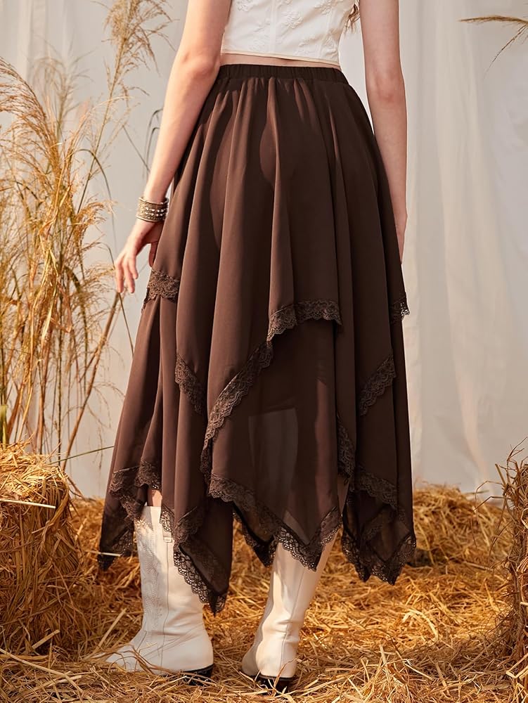 Verdusa Women's Y2k Goth Skirts Western Boho Lace Trim Verdusa Women's Y2k Goth Skirts Western Boho Lace Trim