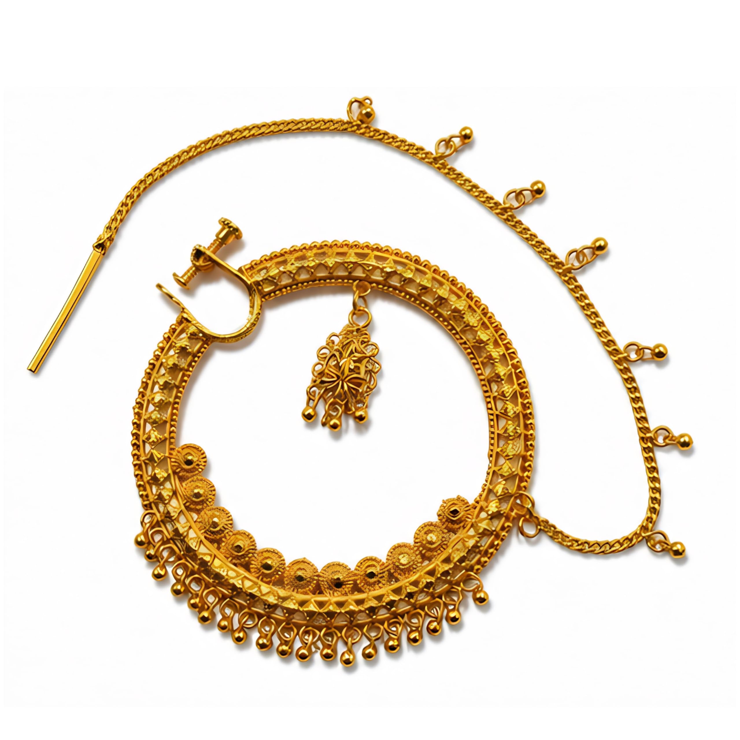 Bridal Gold Plated Nath for Women | Traditional Indian Wedding Nose Ring with Kundan & Red Stones | Ethnic Bridal Nose Jewelry for Weddings & Festivals-image-38