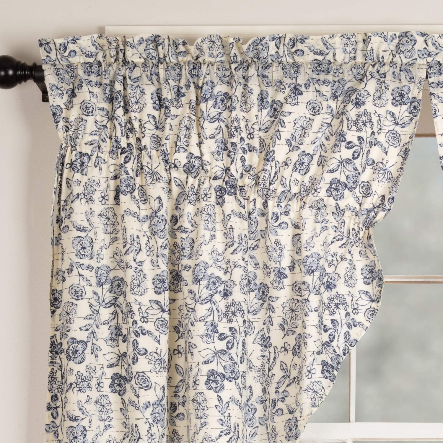 Piper Classics Doylestown Blue Floral Prairie Curtains, Gathered Swags, 63" Long, Bue & Cream Flower Print, Vintage Farmhouse, Country Cottage Window Treatment - Image 4