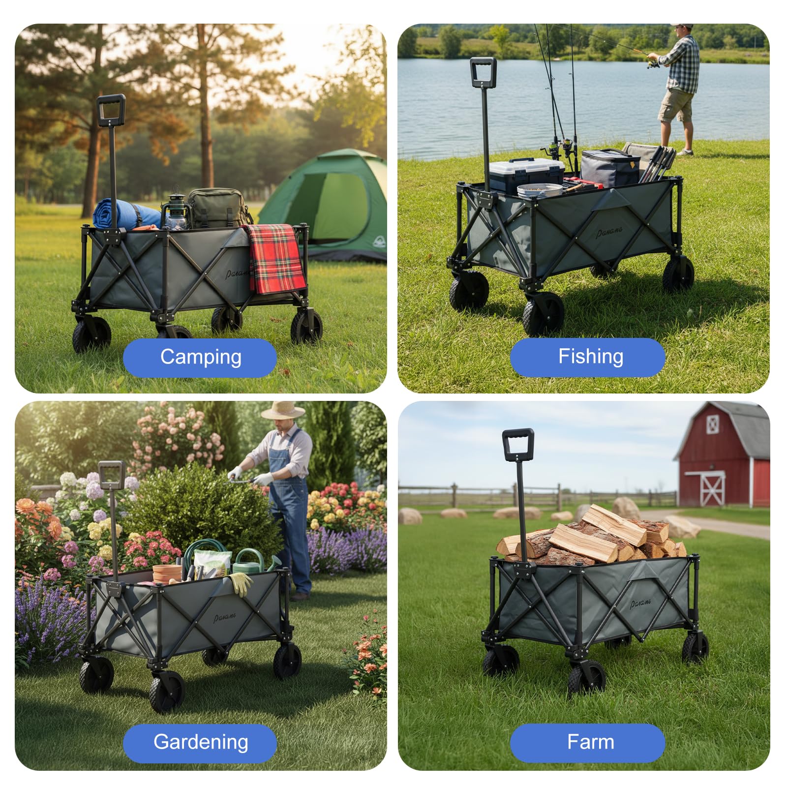 Folding Utility Wagon Cart with All-Terrain Wheels, Folding Trolley Cart Heavy-Duty Steel Frame, 150L Capacity, 150kg Load - Image 2