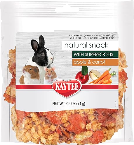 Kaytee Snack natural con superalimentos para conejillos de indias, conejos, hámsteres y otros animales pequeños, manzana y zanahoria, 2.5 onzas