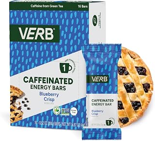 Verb Caffeinated Energy Bars Blueberry Crisp (26g, Pack of 16) 110-Calorie Delicious Low Sugar Energy Bar - Vegan Gluten Free On-the Go Snack with 80mg Green Tea Caffeine, Only Real-Food Ingredients