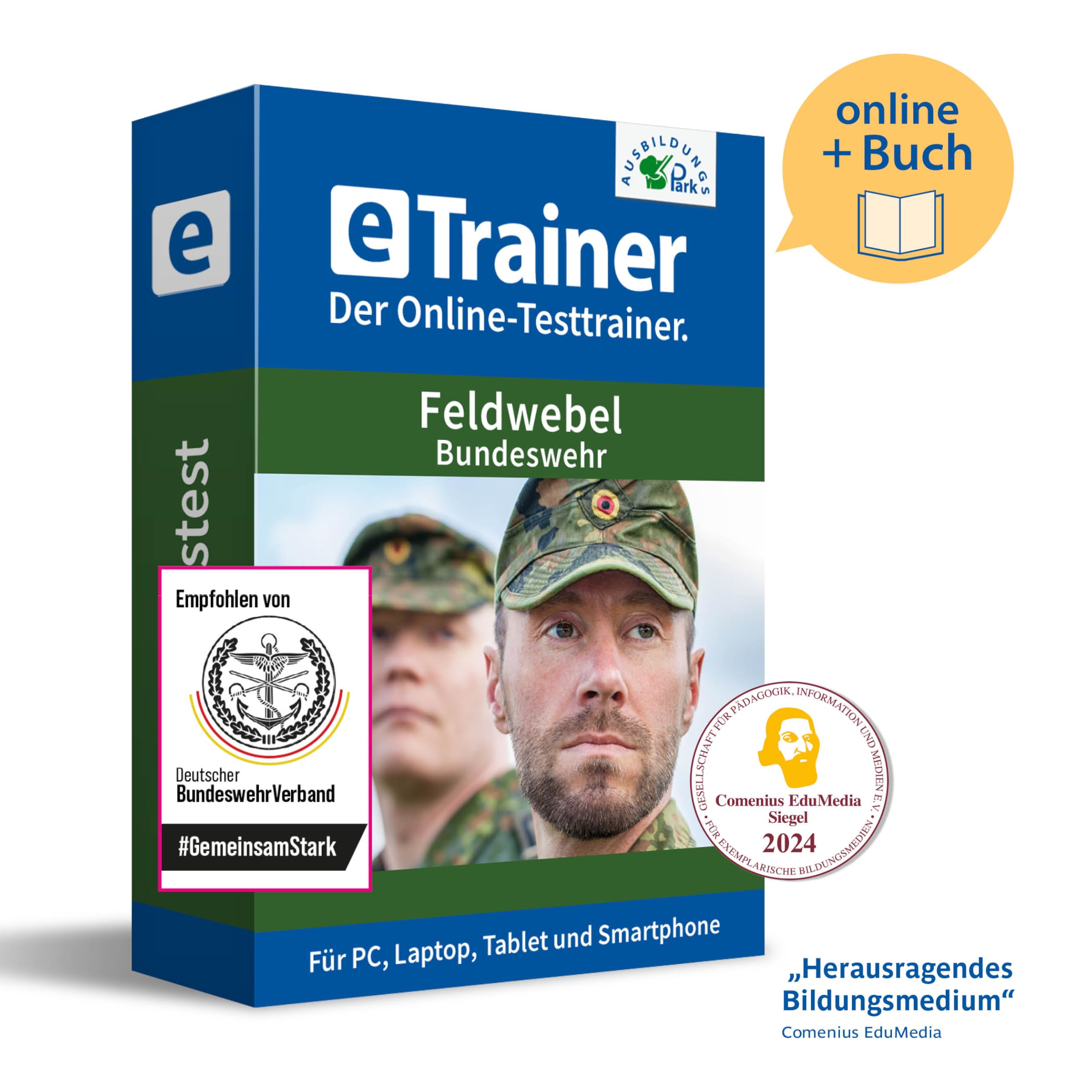 Eignungstest Bundeswehr Feldwebel CAT-Test Prüfungspaket | Online-Trainer mit Mathe-Buch | Aufgaben mit Antworten und Lösungswegen | Deutsch, Allgemeinwissen, Mathe, Logik …