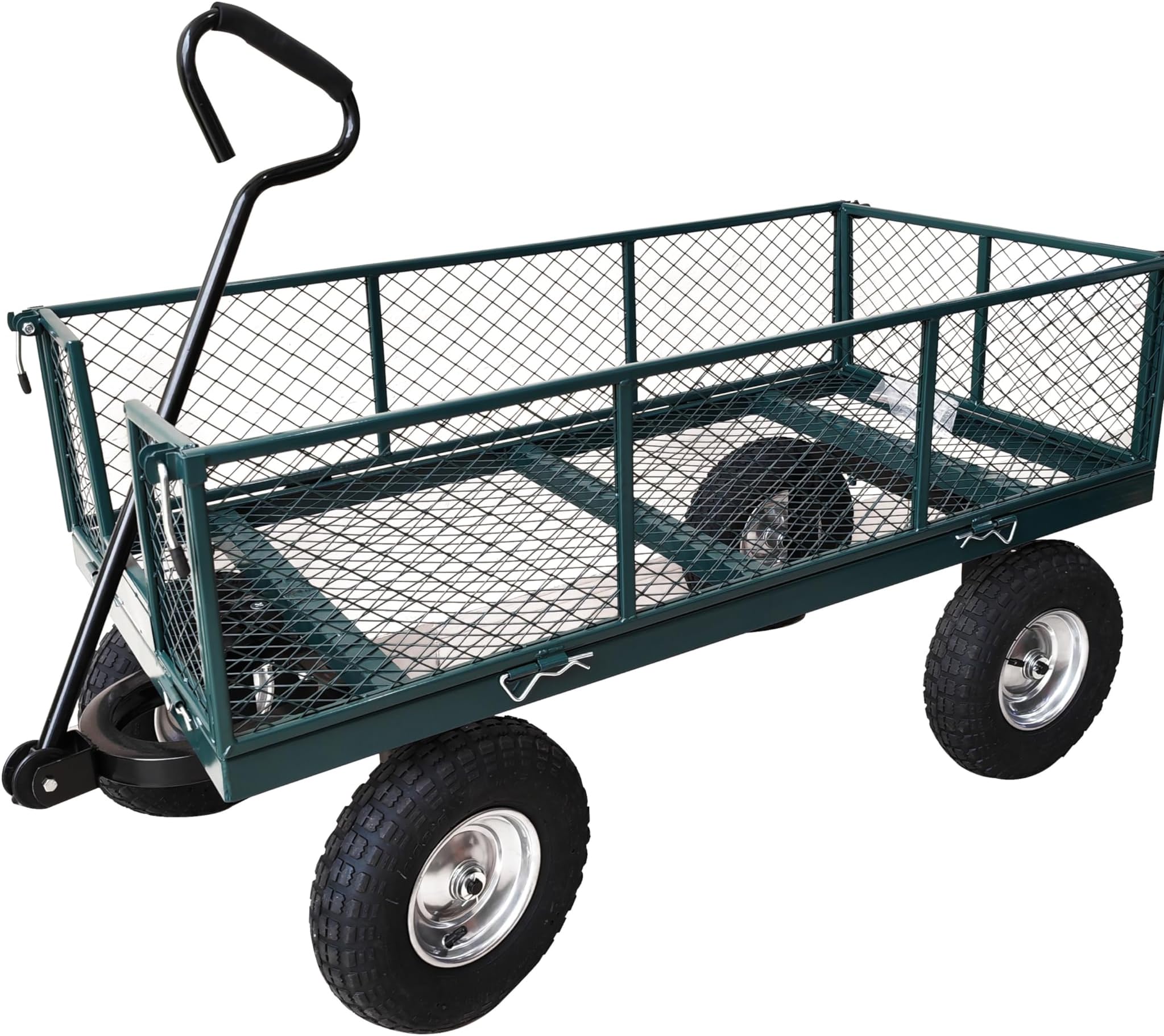 SUNRISE Steel Utility Industrial Wagon,Heavy-Duty Steel Trolley with Huge Pneumatic All Terrain Tires, Wagon Cart with 180°Adjustable Handle for Garden,Farm,Yard,Industrial (Big -Capacity 300kg)