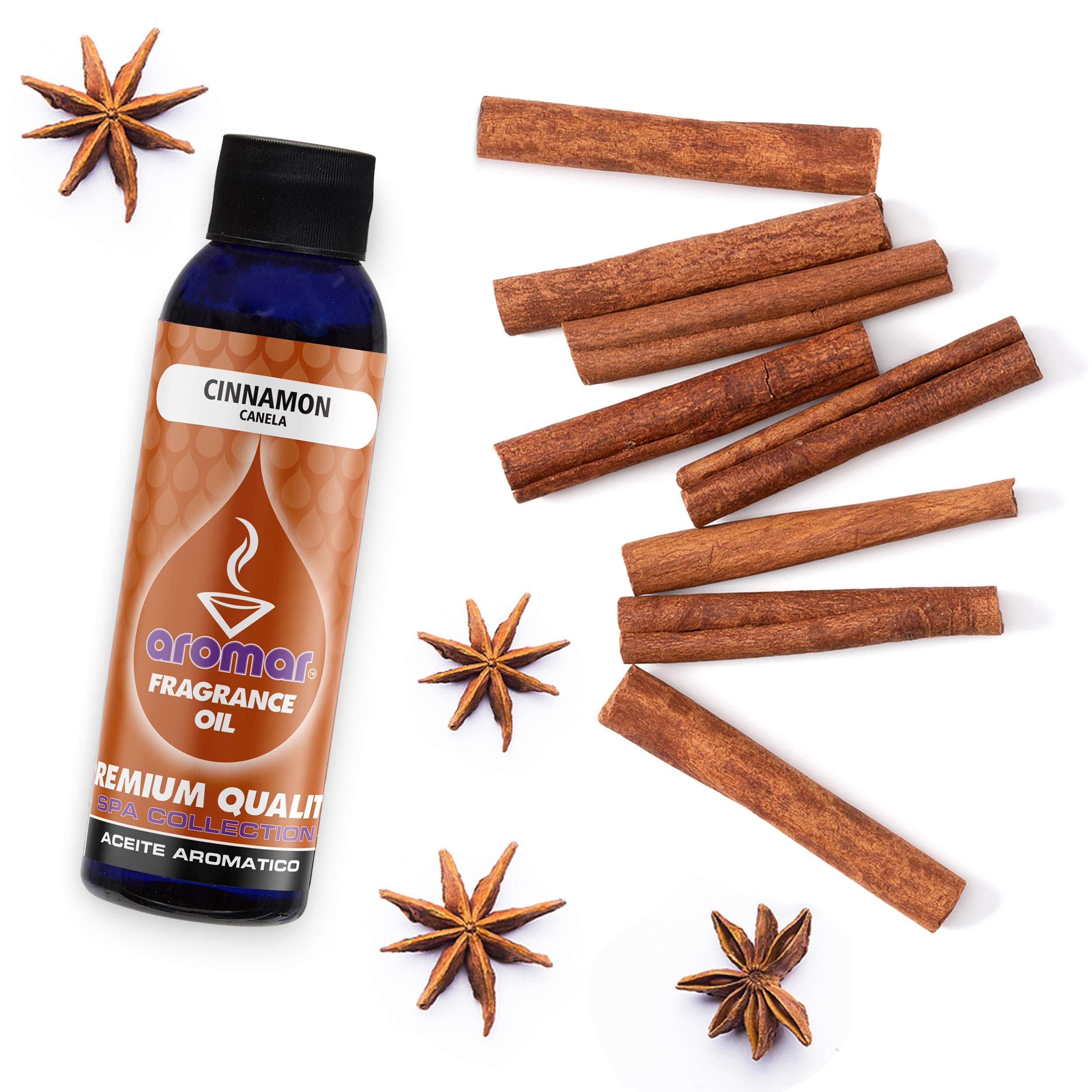 AROMAR Premium Fragrance Oil, Cinnamon 4oz. Bottle. Long Lasting Aromatic Scent, Fresh and Revitalizing Aromatherapy for Living Room, Bedroom, and Kitchen