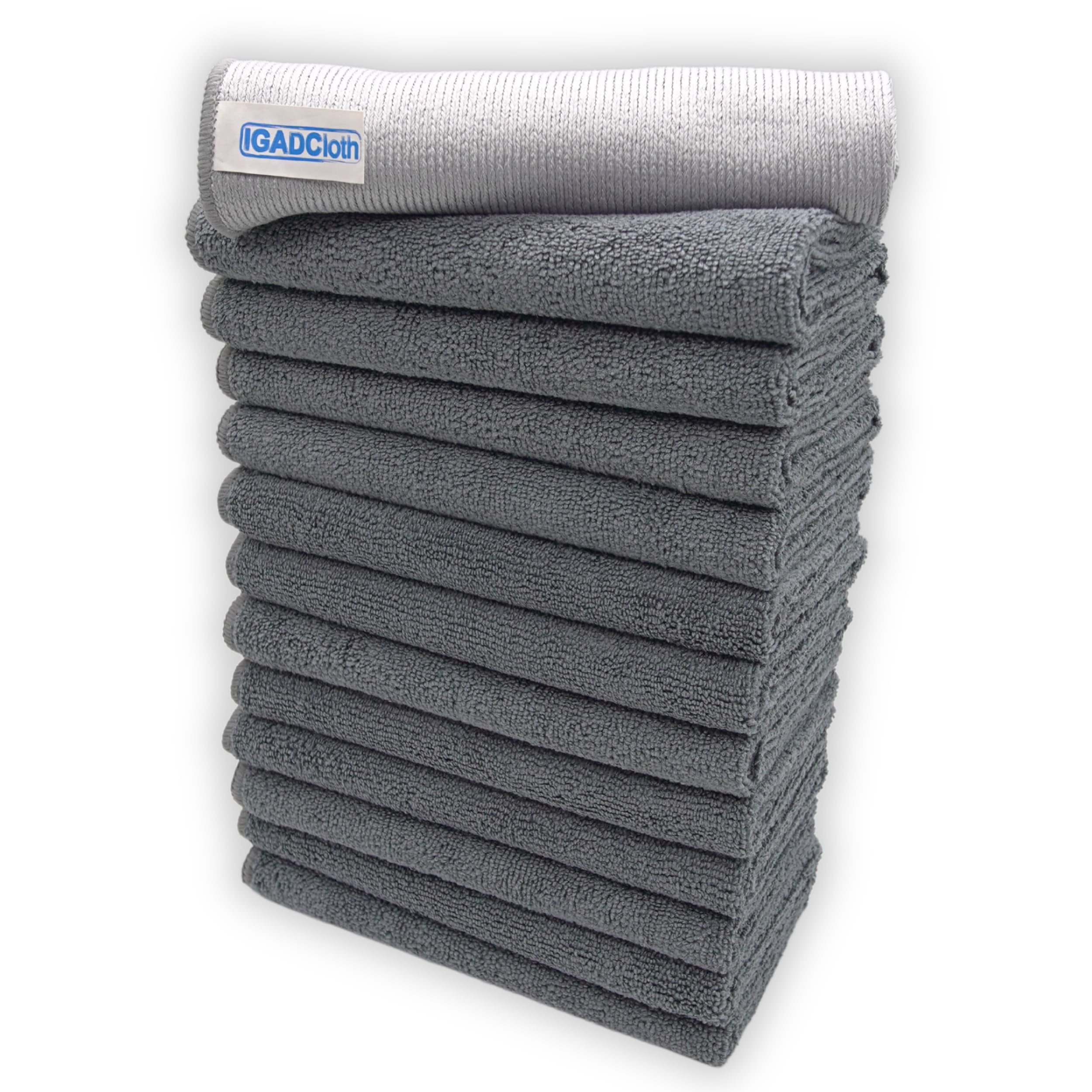 12 +1 free glass cloth, 40x40cm IGADCloth, Gray Microfibre Cleaning Cloths, Durable Cleaning Cloths for a Pristine Clean, Ideal Microfiber Cloth for all Surfaces