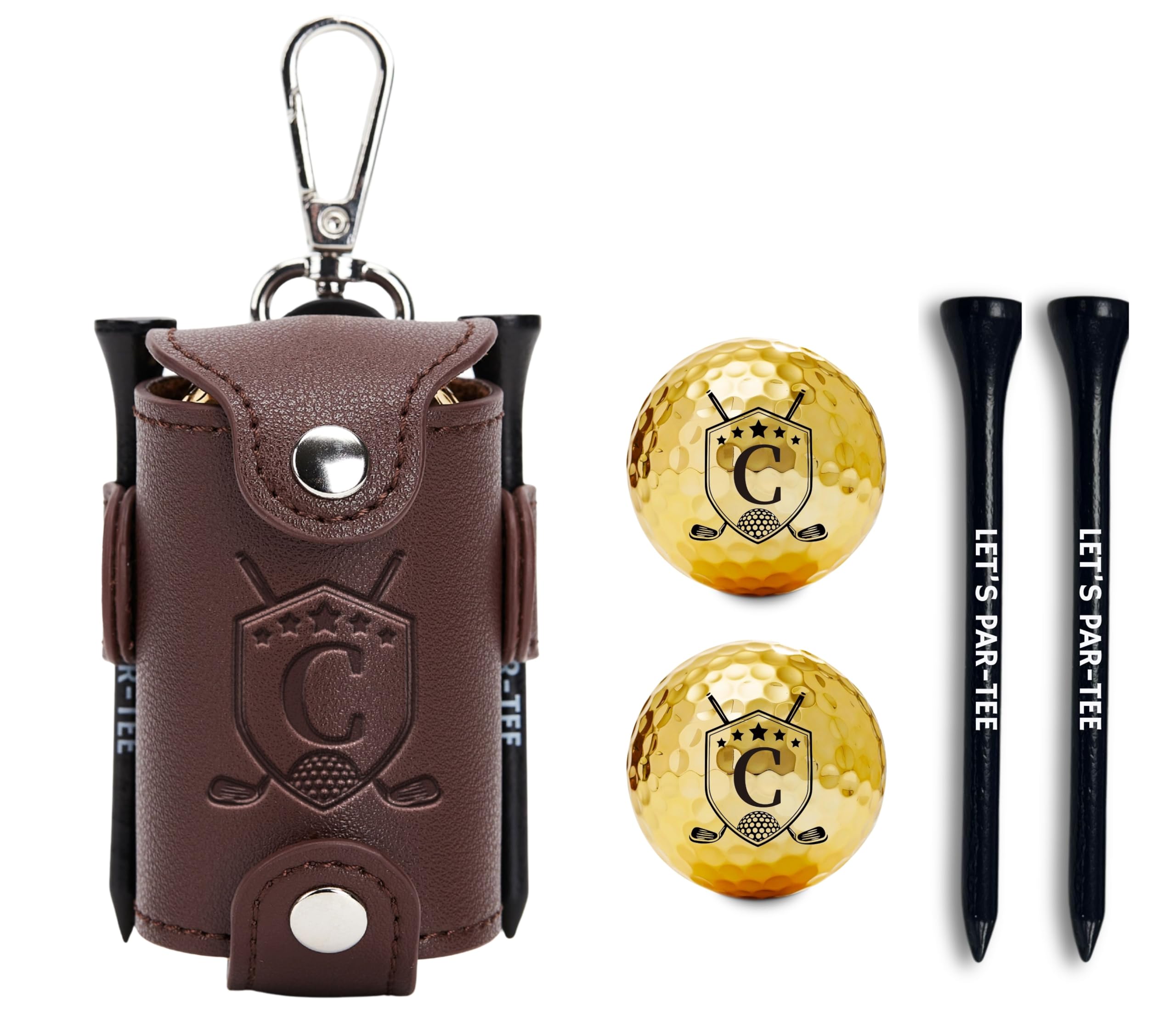 CybGene Golf Ball & Tee Holder with 2 Balls and 2 Tees - Golf Gifts Accessories for Men/Women - C