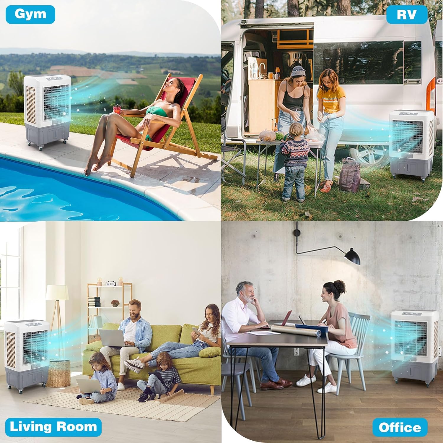 3 in 1 Portable Air Conditioners, Portable Evaporative Cooler,Indoor,Outdoor, Personal Air Cooler,Mechanical Control,13.2 Gal Large Water Tank & Scroll Casters, 4 Ice Packs,White and Gray