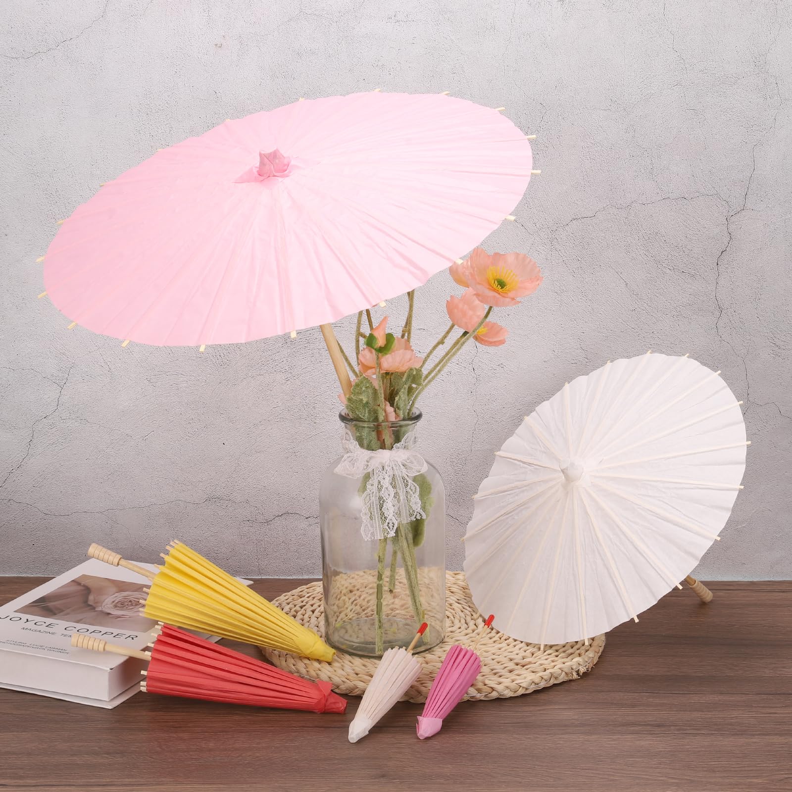 QUARKZMAN 6 Pezzi Ombrelli Di Carta 23.6" Ombrello Parasole Di Carta Fai Da Te Ombrelli Dipinti A Olio Per Fotografia Decorazioni Artigianali Matrimonio Feste Decorazione Rosso Rosa